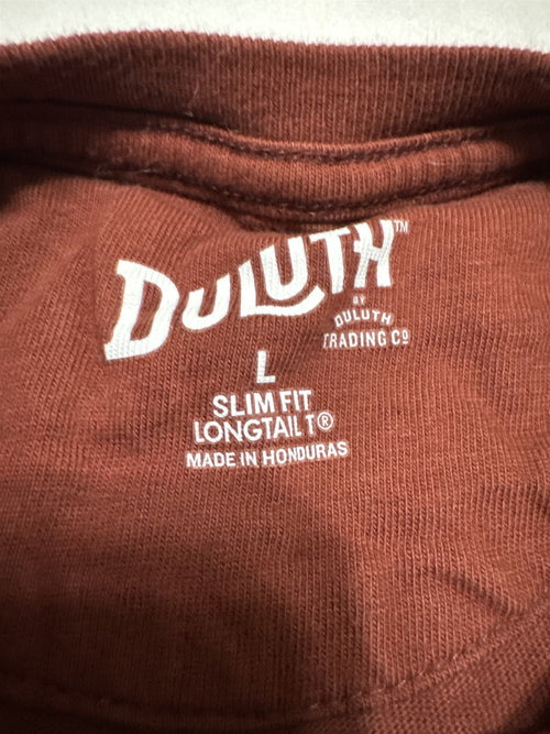 Duluth Trading Co Mens Longtail Long-Sleeve T-Shirt Red Dark Cocoa Large Slim