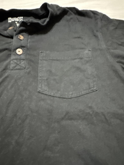 Duluth Trading Co Men Longtail T-Shirt Relaxed Fit Black Button Henley Medium