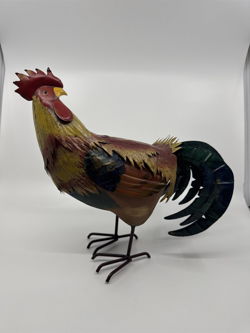 11" Tall Metal Rooster Scrap Metal Sculpture Colorful Recycling Art Decor
