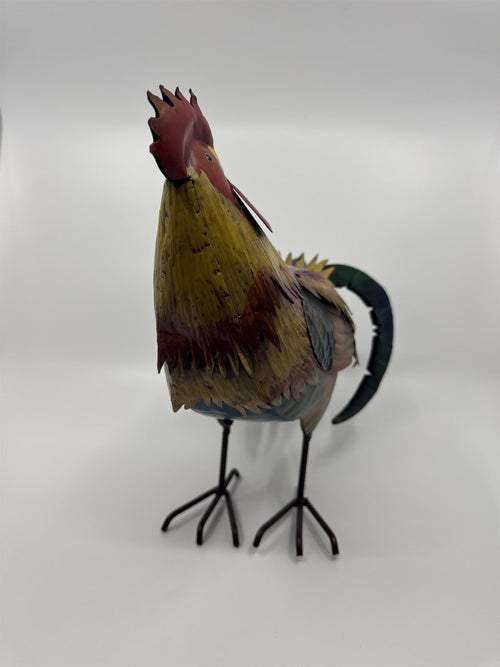 11" Tall Metal Rooster Scrap Metal Sculpture Colorful Recycling Art Decor