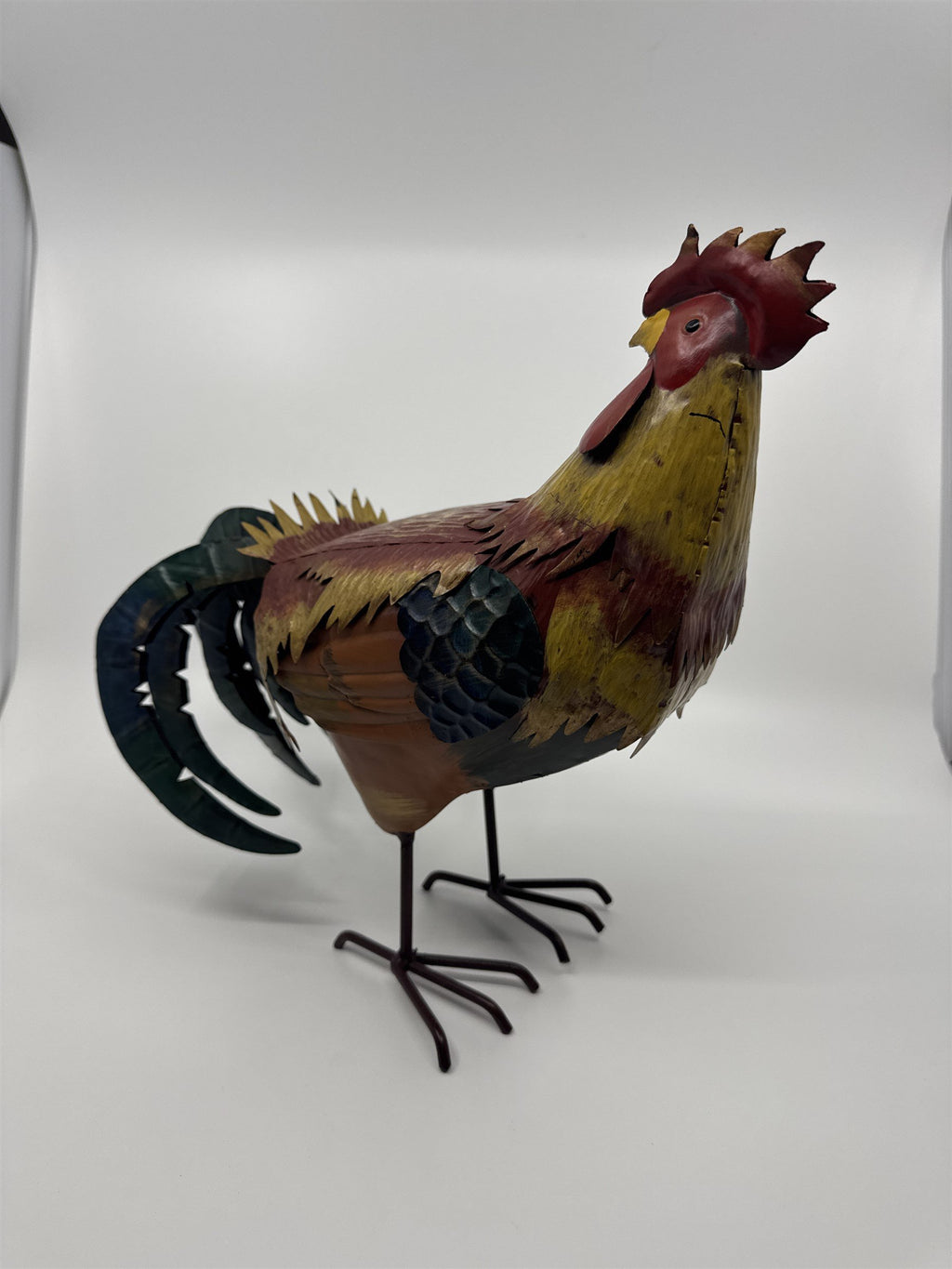 11" Tall Metal Rooster Scrap Metal Sculpture Colorful Recycling Art Decor