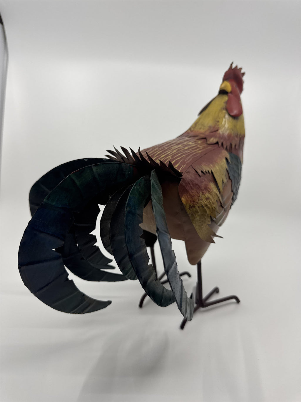 11" Tall Metal Rooster Scrap Metal Sculpture Colorful Recycling Art Decor