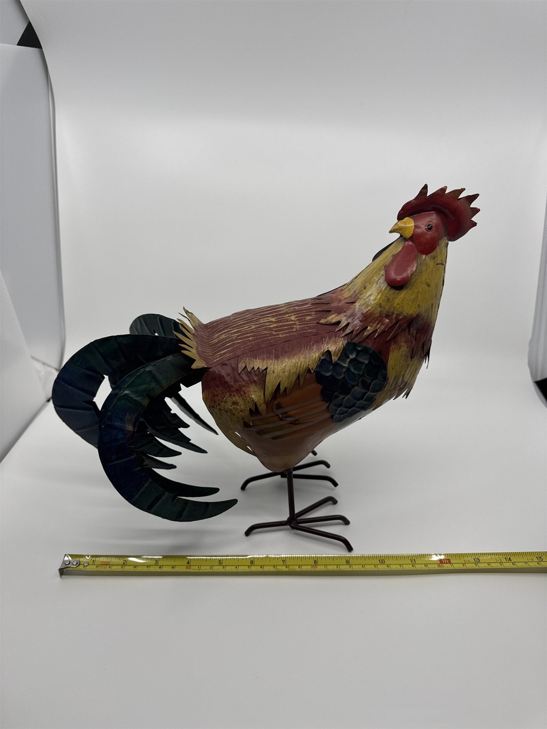 11" Tall Metal Rooster Scrap Metal Sculpture Colorful Recycling Art Decor