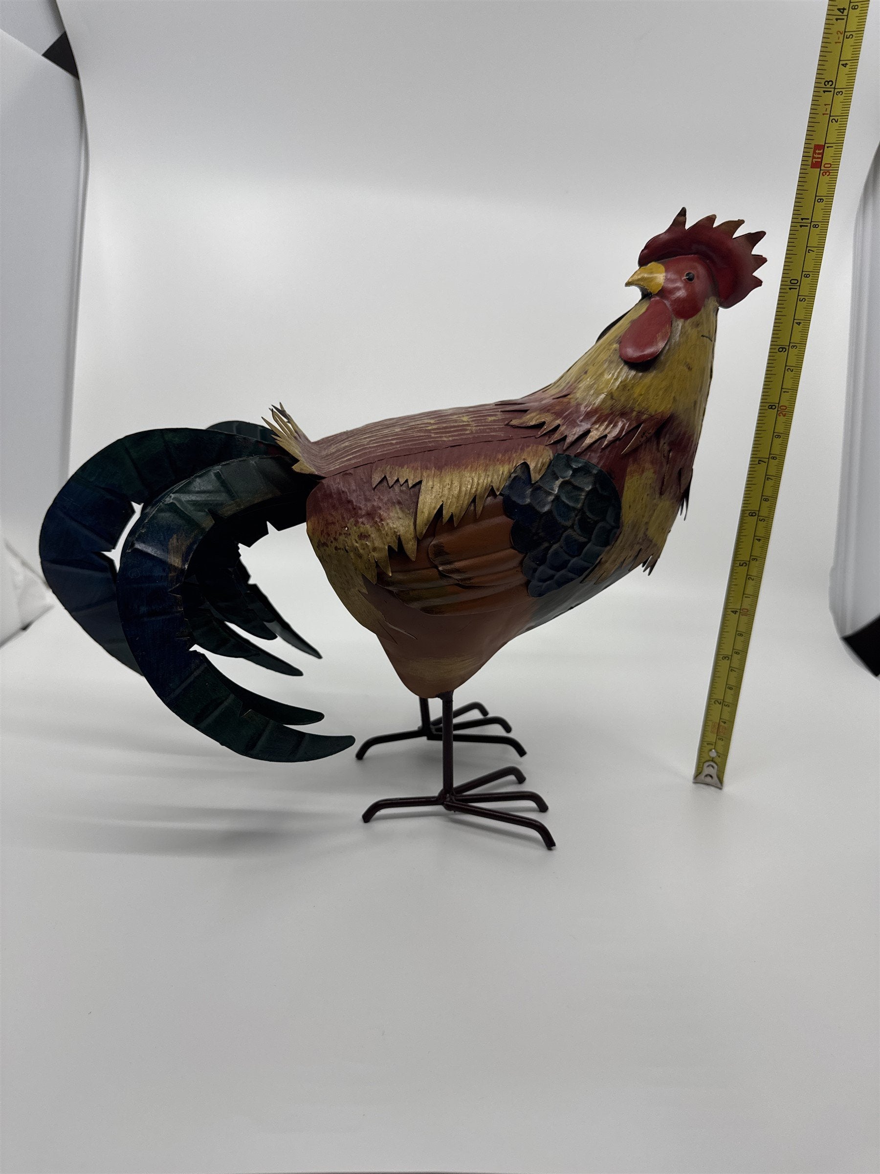 11" Tall Metal Rooster Scrap Metal Sculpture Colorful Recycling Art Decor