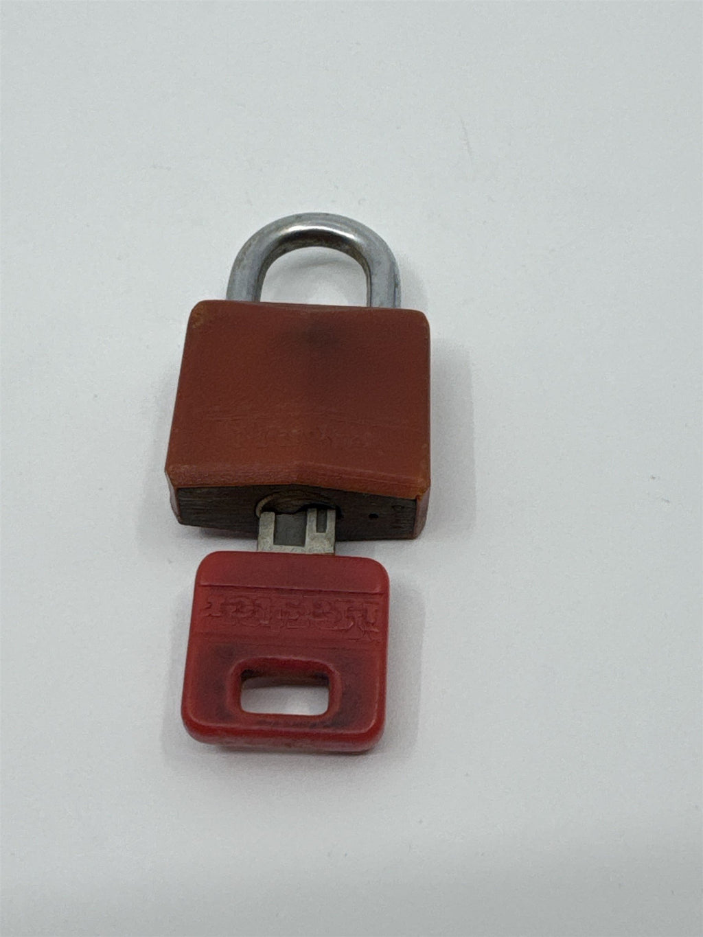 Vintage Master Hardened Padlock /w Key Orange Retro Resin