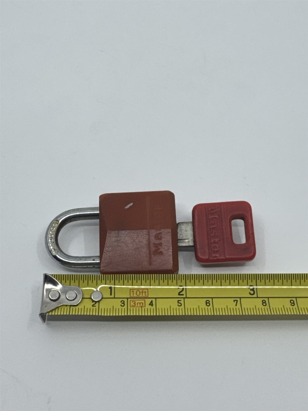 Vintage Master Hardened Padlock /w Key Orange Retro Resin