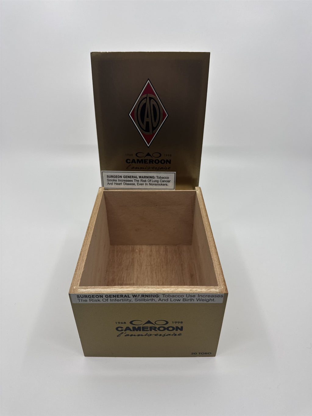 1968 CAO 1998 Cameroon L'anniversaire Wooden Cigar Box for 20 Cigars Nicaragua