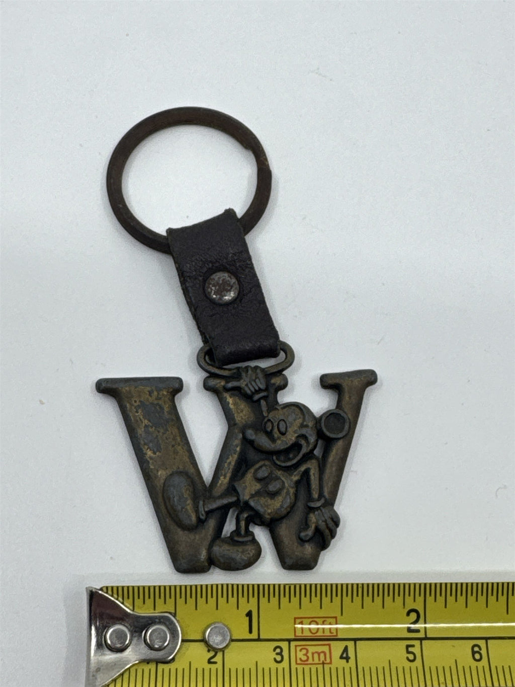 Vintage Authentic Disney Mickey Mouse Letter W Brass Keychain Key Ring (Rusting)