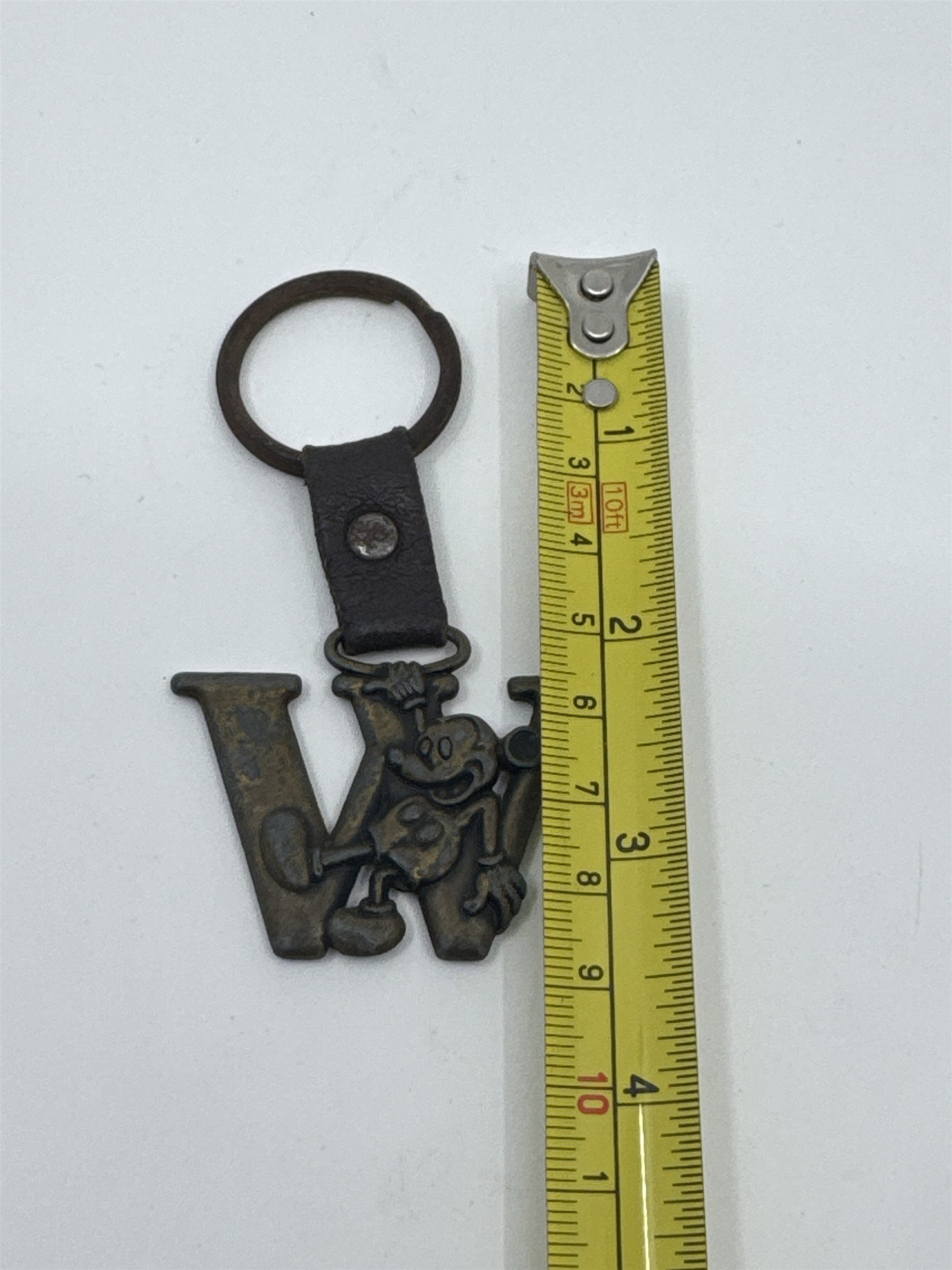 Vintage Authentic Disney Mickey Mouse Letter W Brass Keychain Key Ring (Rusting)