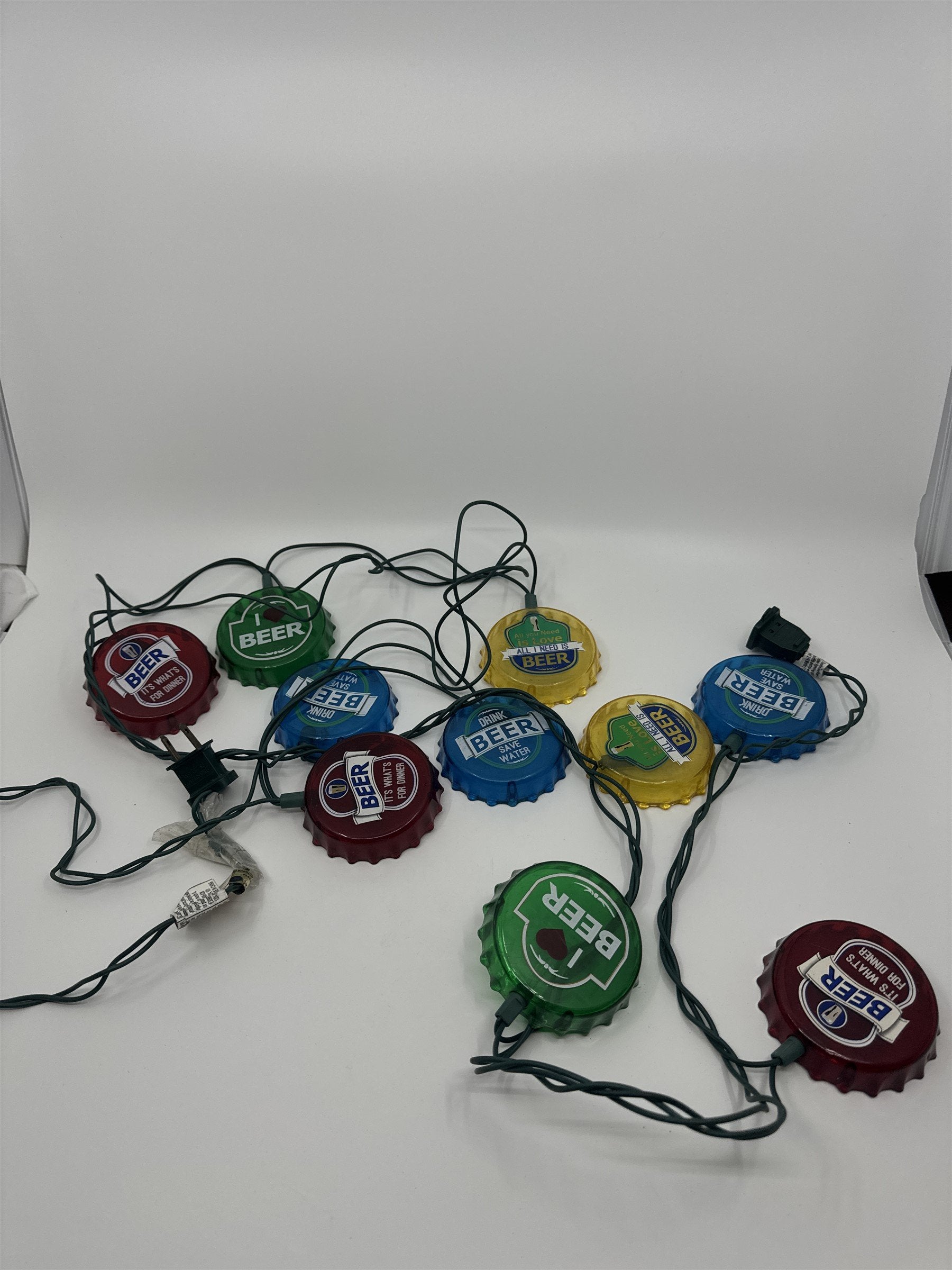 Vintage Drink Beer 9-Cap Decorated House Bar String Light Garland TESTED