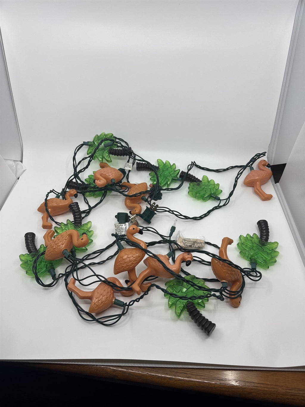 2 Sets of Vintage Plastic Blow Mold Flamingo & Palm Tree String Lights TESTED