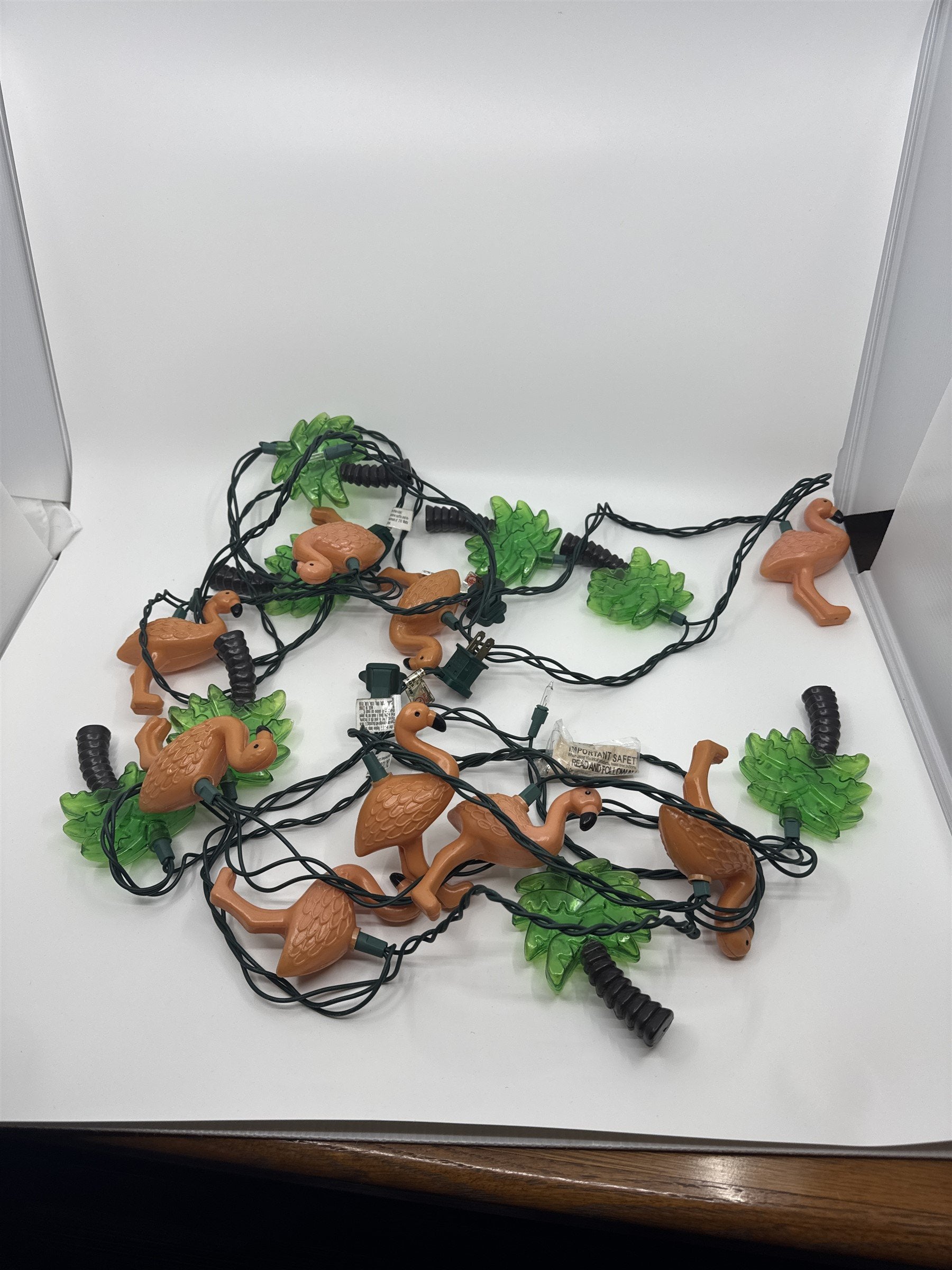 2 Sets of Vintage Plastic Blow Mold Flamingo & Palm Tree String Lights TESTED