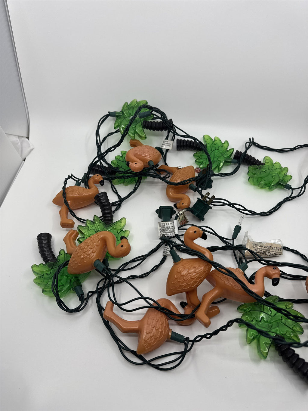 2 Sets of Vintage Plastic Blow Mold Flamingo & Palm Tree String Lights TESTED