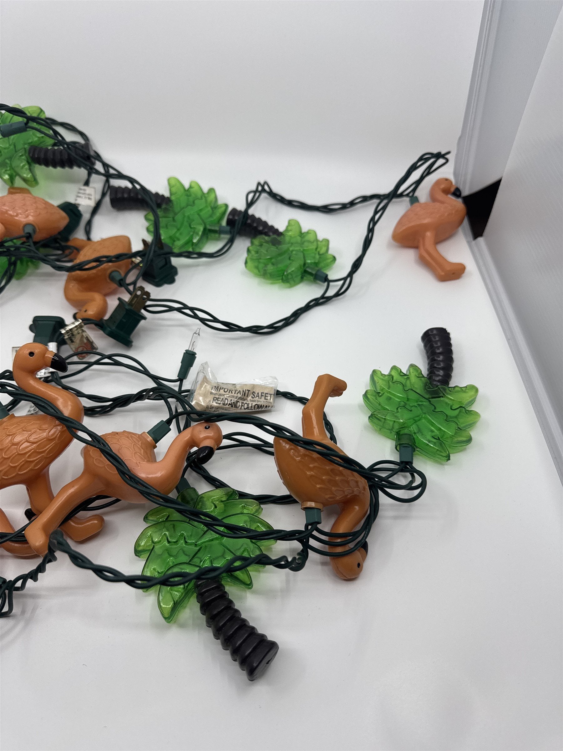 2 Sets of Vintage Plastic Blow Mold Flamingo & Palm Tree String Lights TESTED