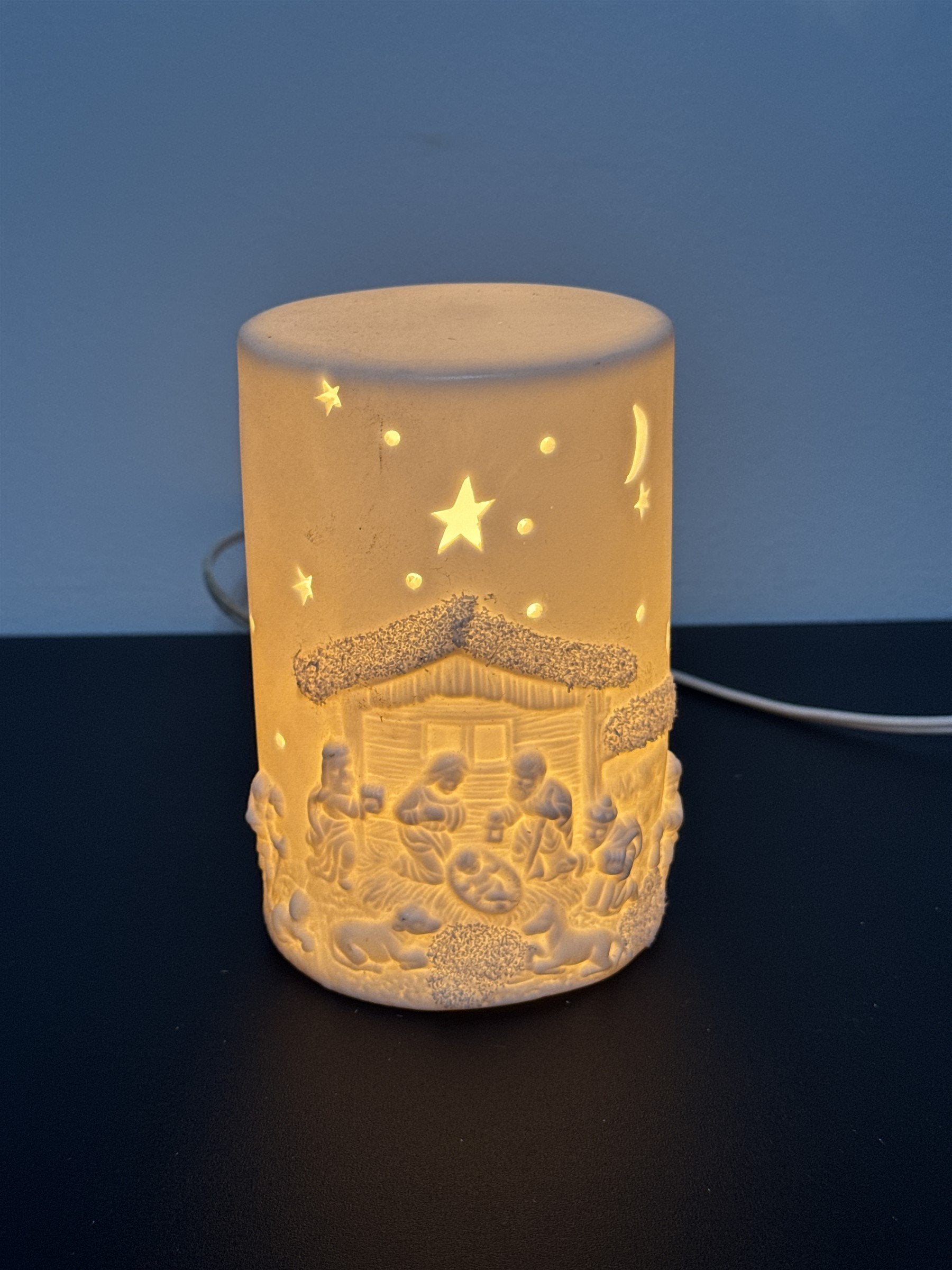 Vintage JXS Christmas Nativity Scene Ceramic Night Light Table Lamp Decor WORKS