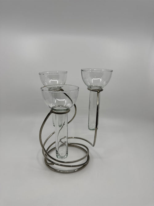 3-Arm Vintage Metal Candle Holders /w Glasses Set or Fun Shooter Glasses Set
