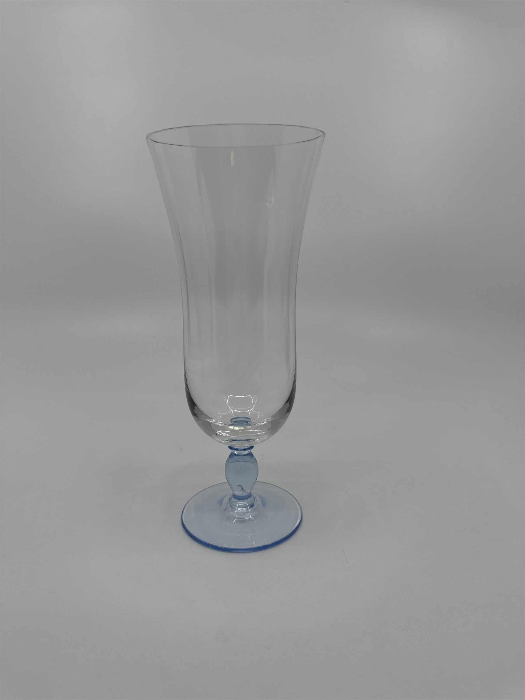 Vintage Sky Blue Colored Bead Stem Hurricane Drinking Glass Approx 6-1/2" Tall