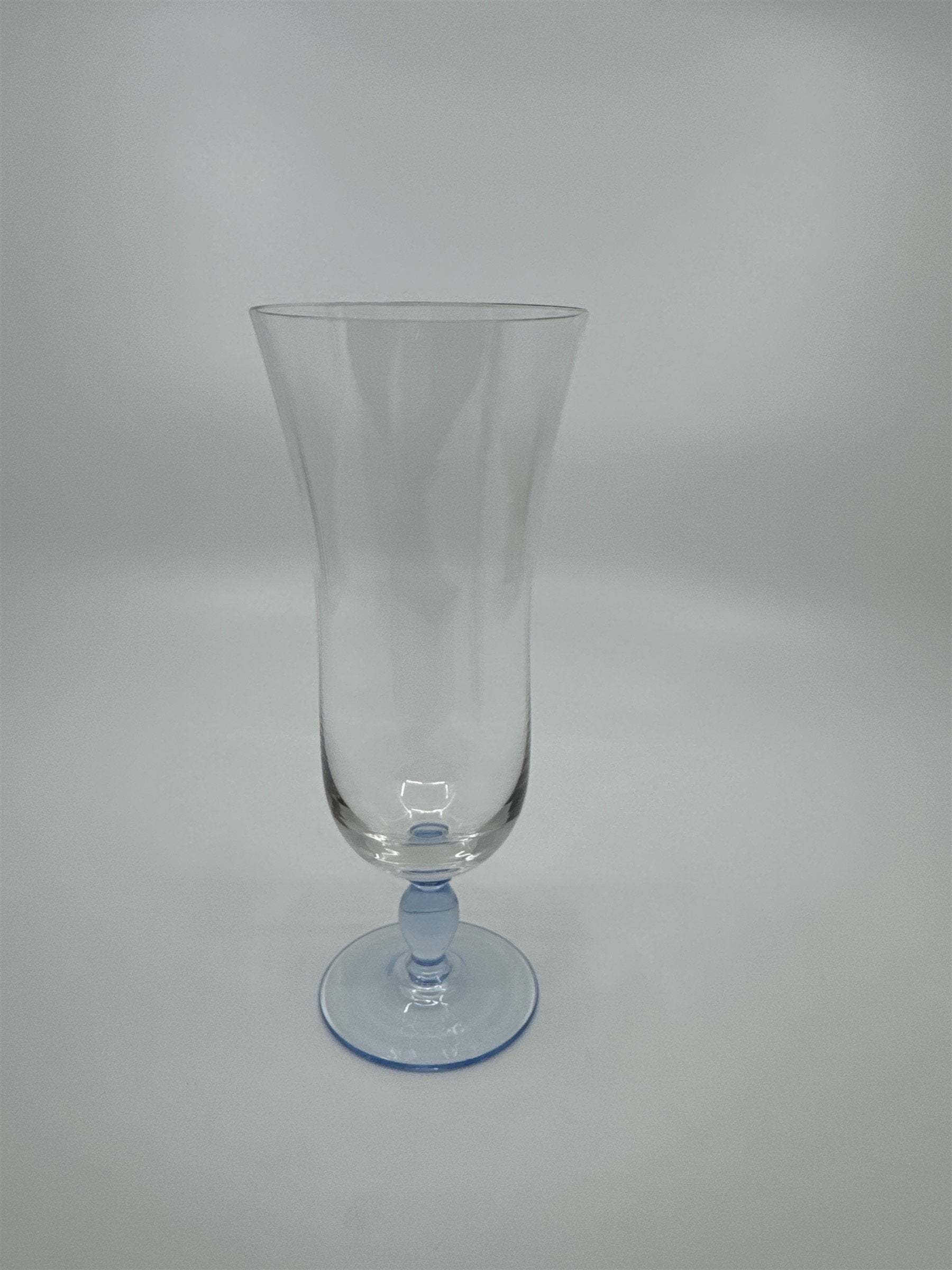 Vintage Sky Blue Colored Bead Stem Hurricane Drinking Glass Approx 6-1/2" Tall