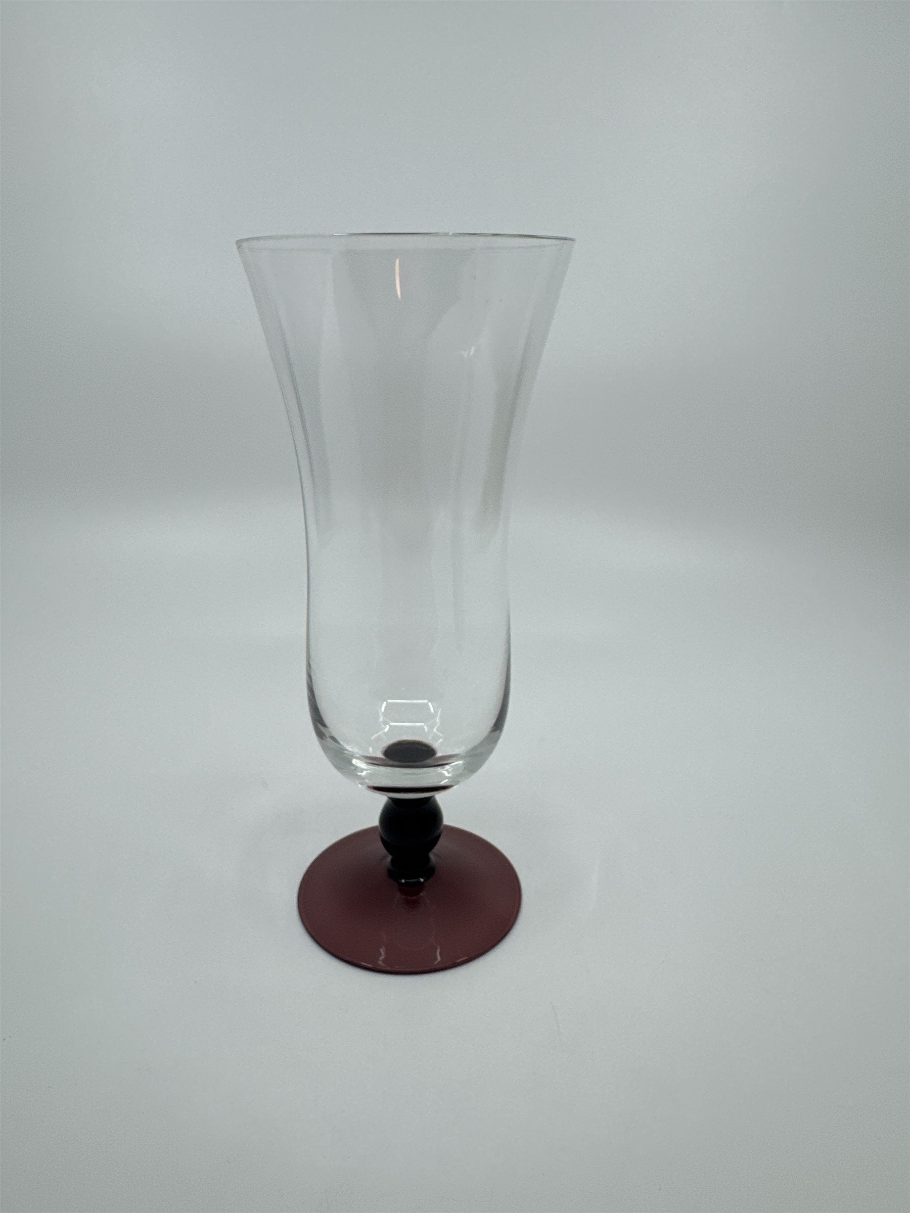 Vintage Purple Colored Bead Stem Hurricane Drinking Glass Approx 6-1/2" Tall