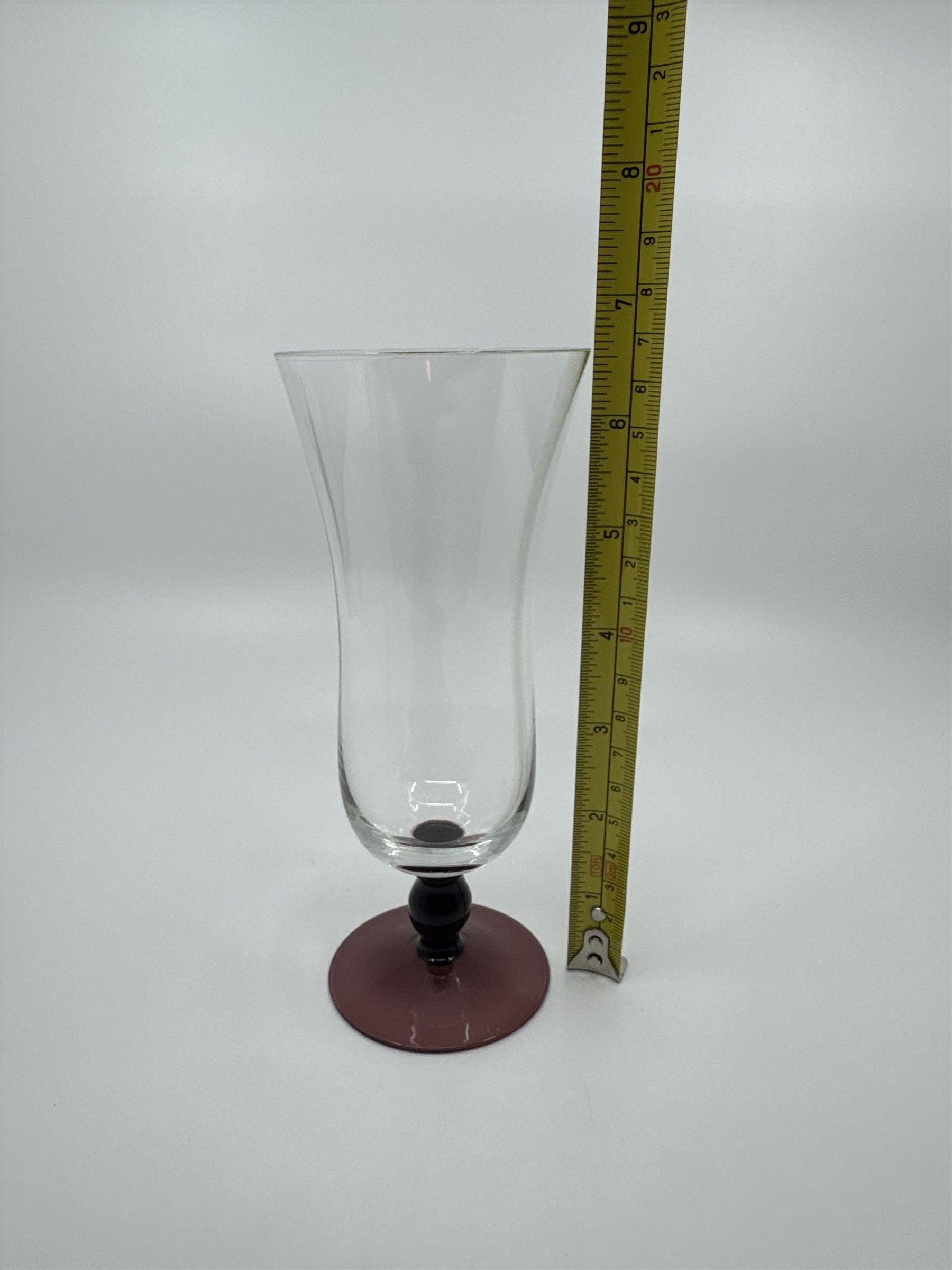 Vintage Purple Colored Bead Stem Hurricane Drinking Glass Approx 6-1/2" Tall