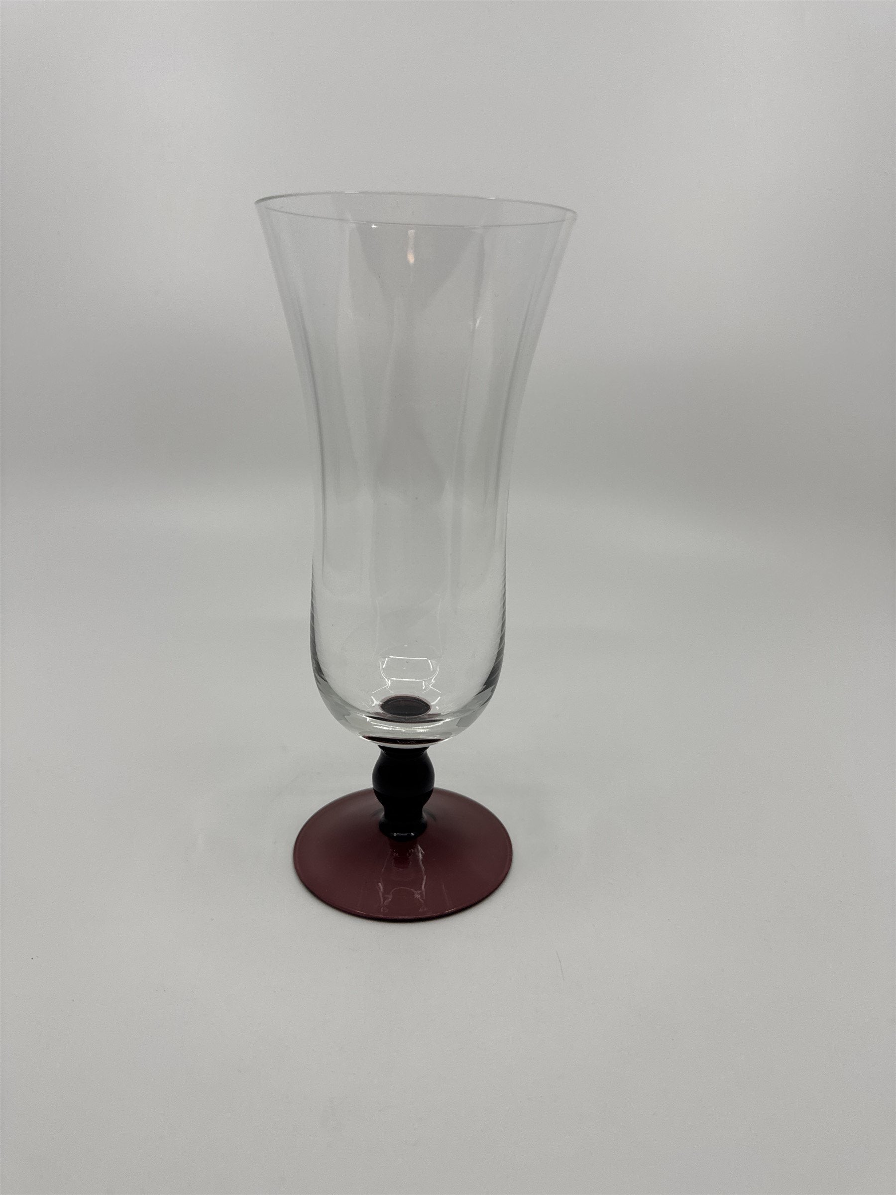 Vintage Purple Colored Bead Stem Hurricane Drinking Glass Approx 6-1/2" Tall