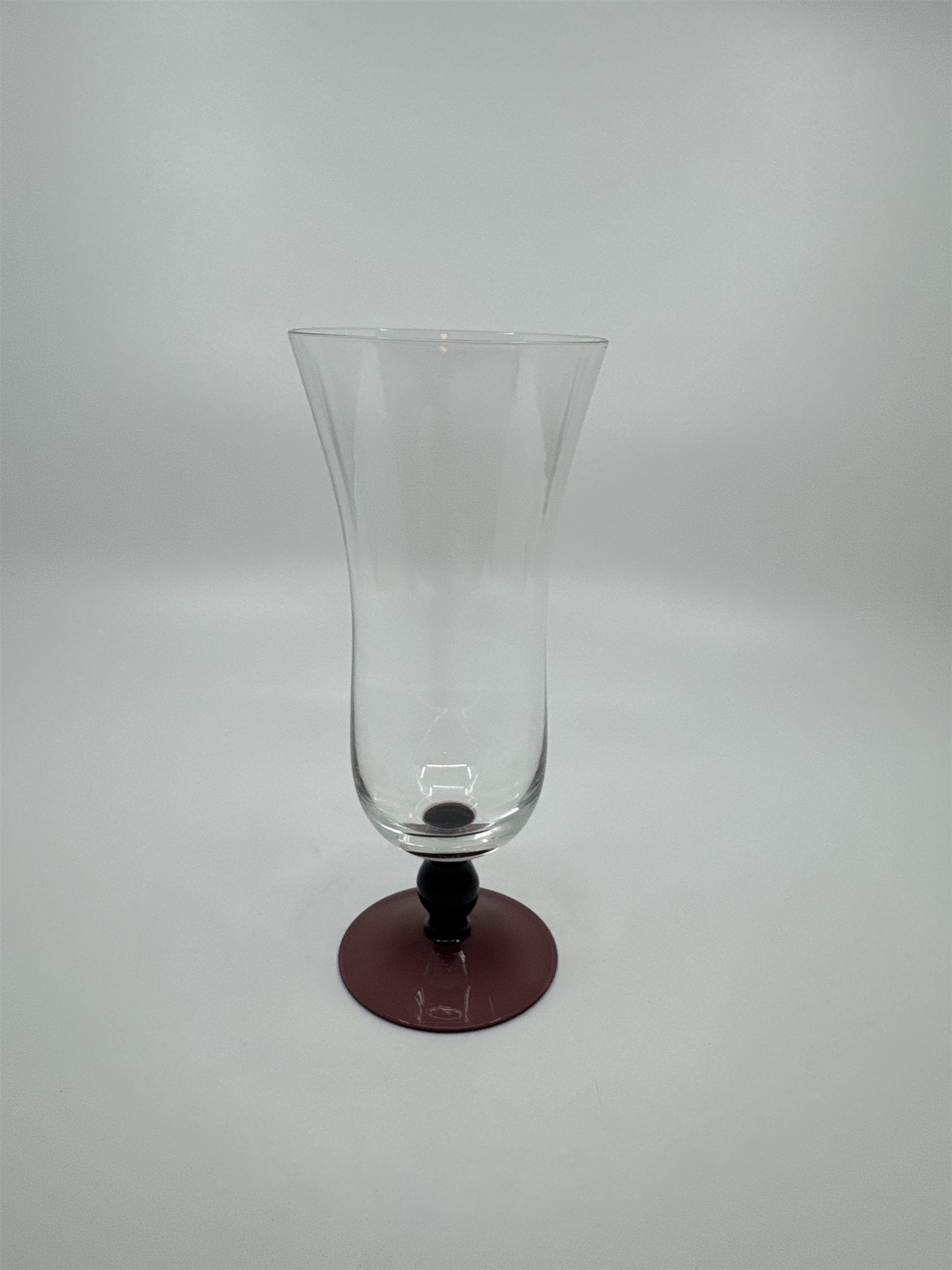 Vintage Purple Colored Bead Stem Hurricane Drinking Glass Approx 6-1/2" Tall