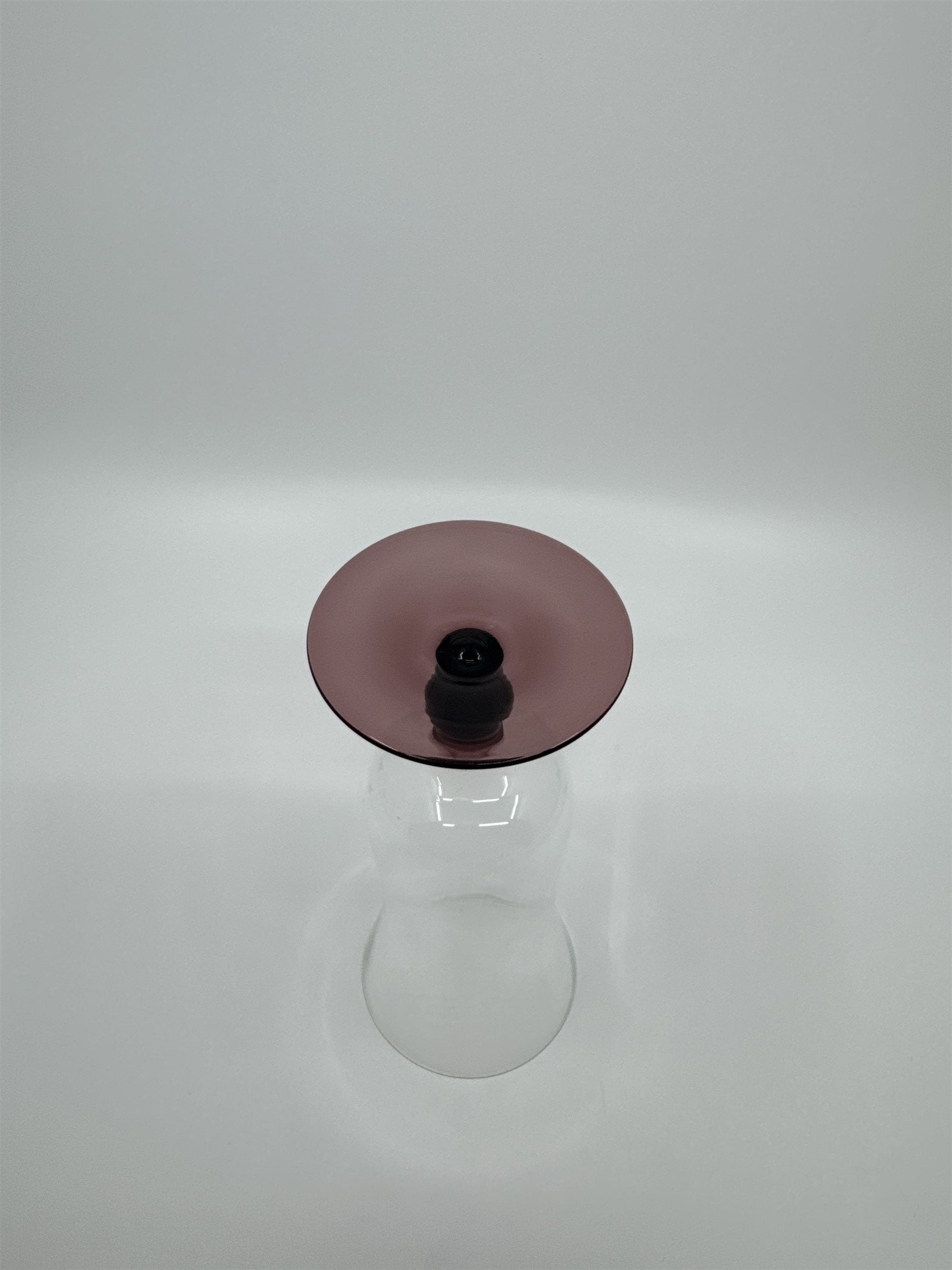 Vintage Purple Colored Bead Stem Hurricane Drinking Glass Approx 6-1/2" Tall