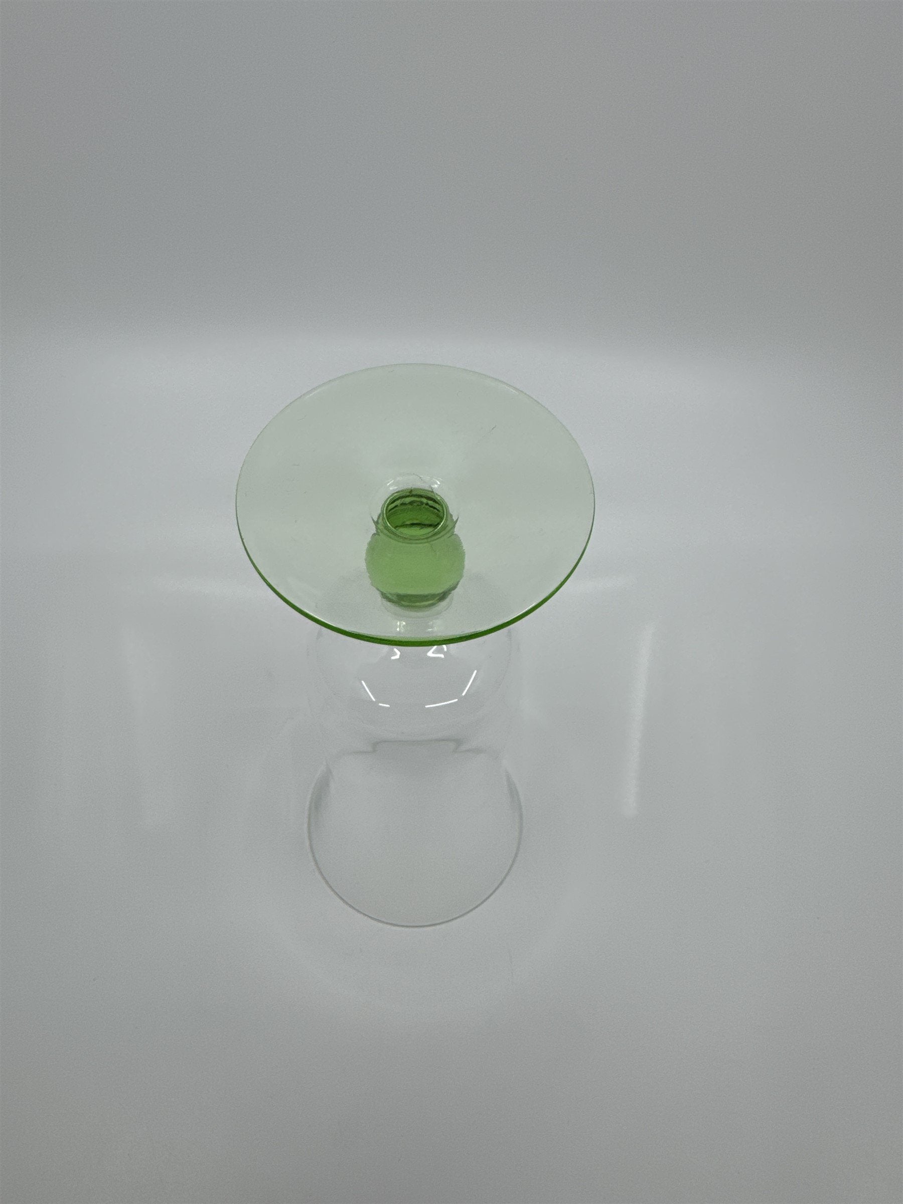 Vintage Lime Green Colored Bead Stem Hurricane Drinking Glass Approx 6-1/2" Tall