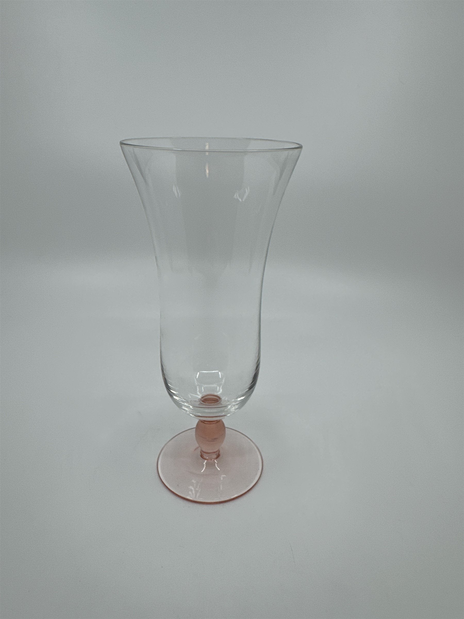 Vintage Pink Colored Bead Stem Hurricane Drinking Glass Approx 6-1/2" Tall