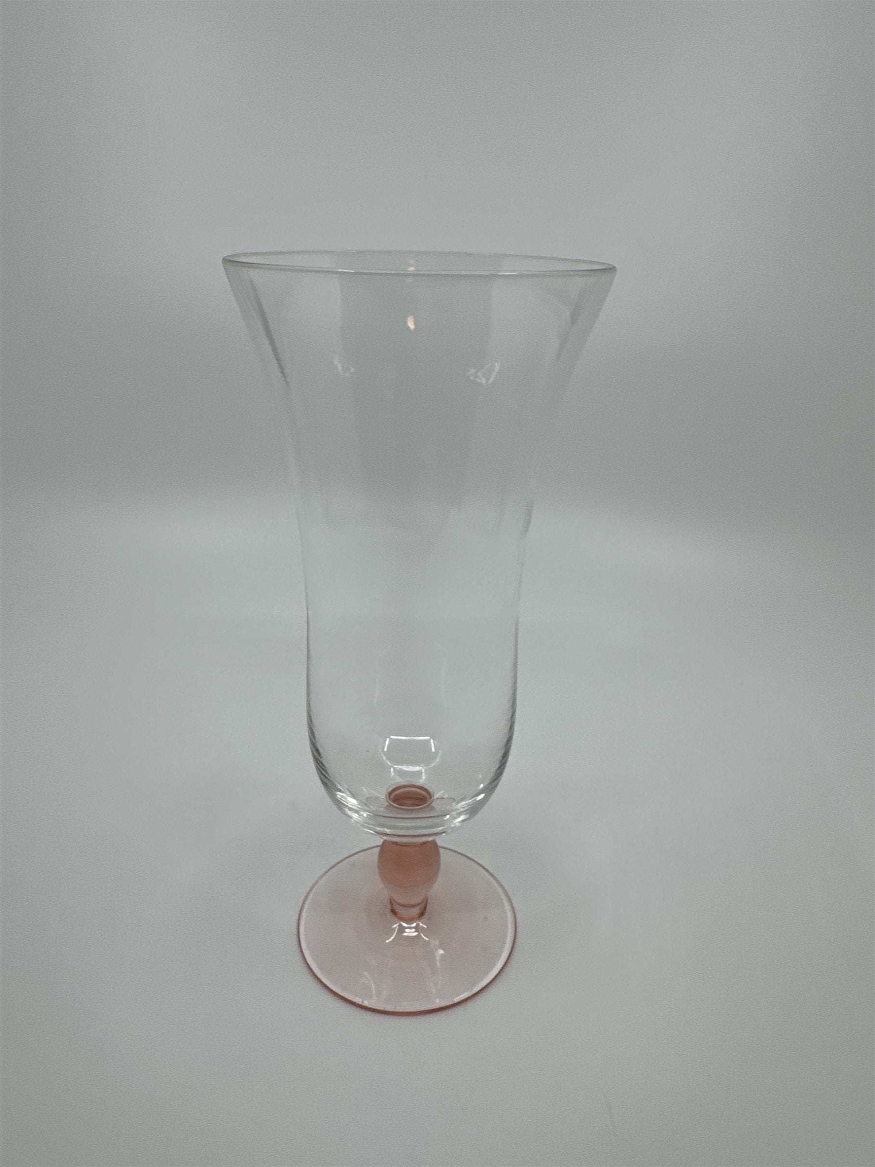 Vintage Pink Colored Bead Stem Hurricane Drinking Glass Approx 6-1/2" Tall