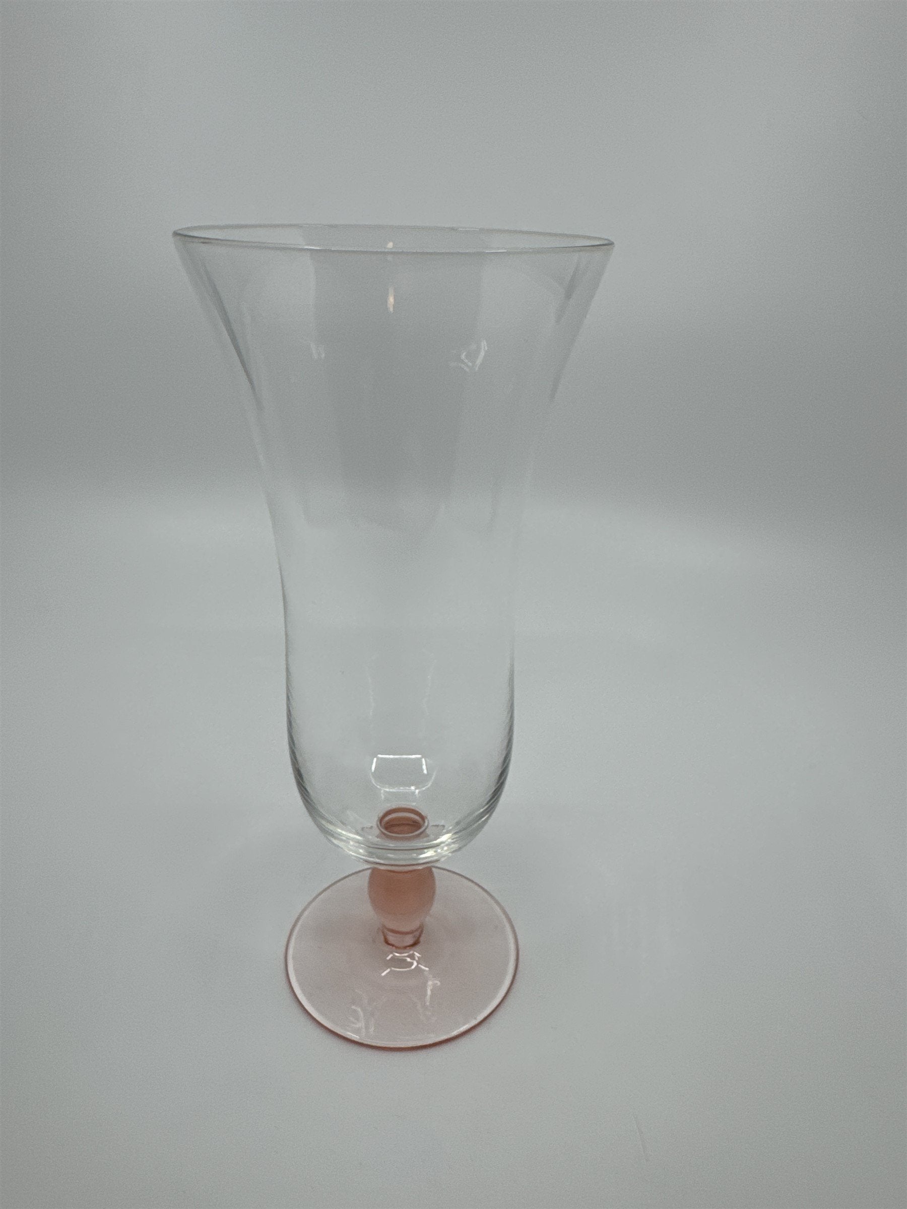 Vintage Pink Colored Bead Stem Hurricane Drinking Glass Approx 6-1/2" Tall