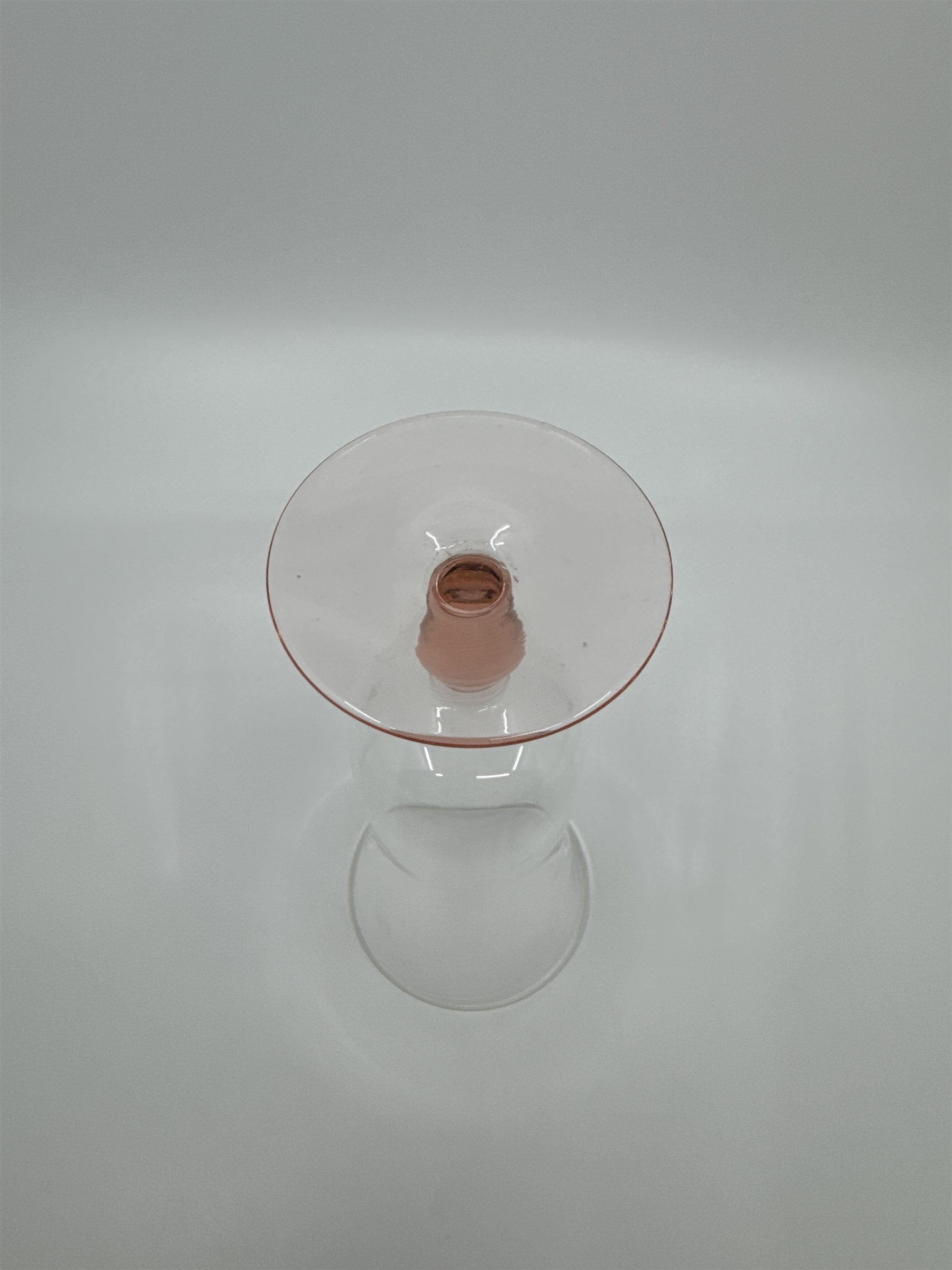 Vintage Pink Colored Bead Stem Hurricane Drinking Glass Approx 6-1/2" Tall