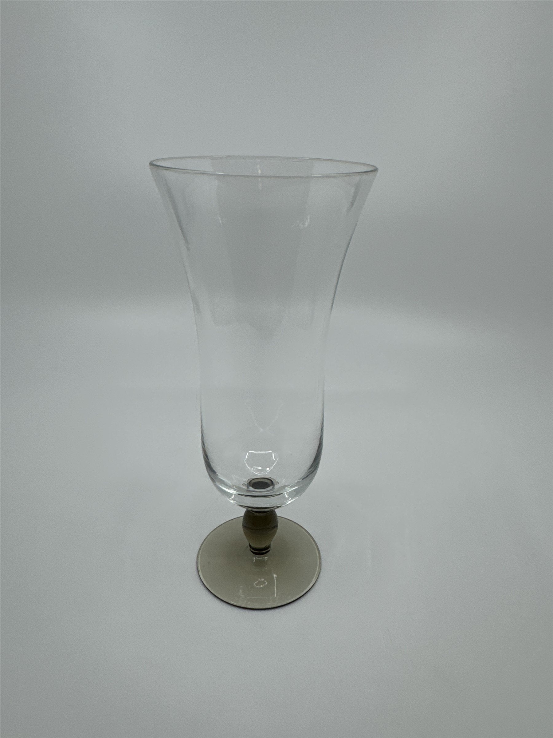 Vintage Olive Green Colored Bead Stem Hurricane Drinking Glass Aprox 6-1/2" Tall