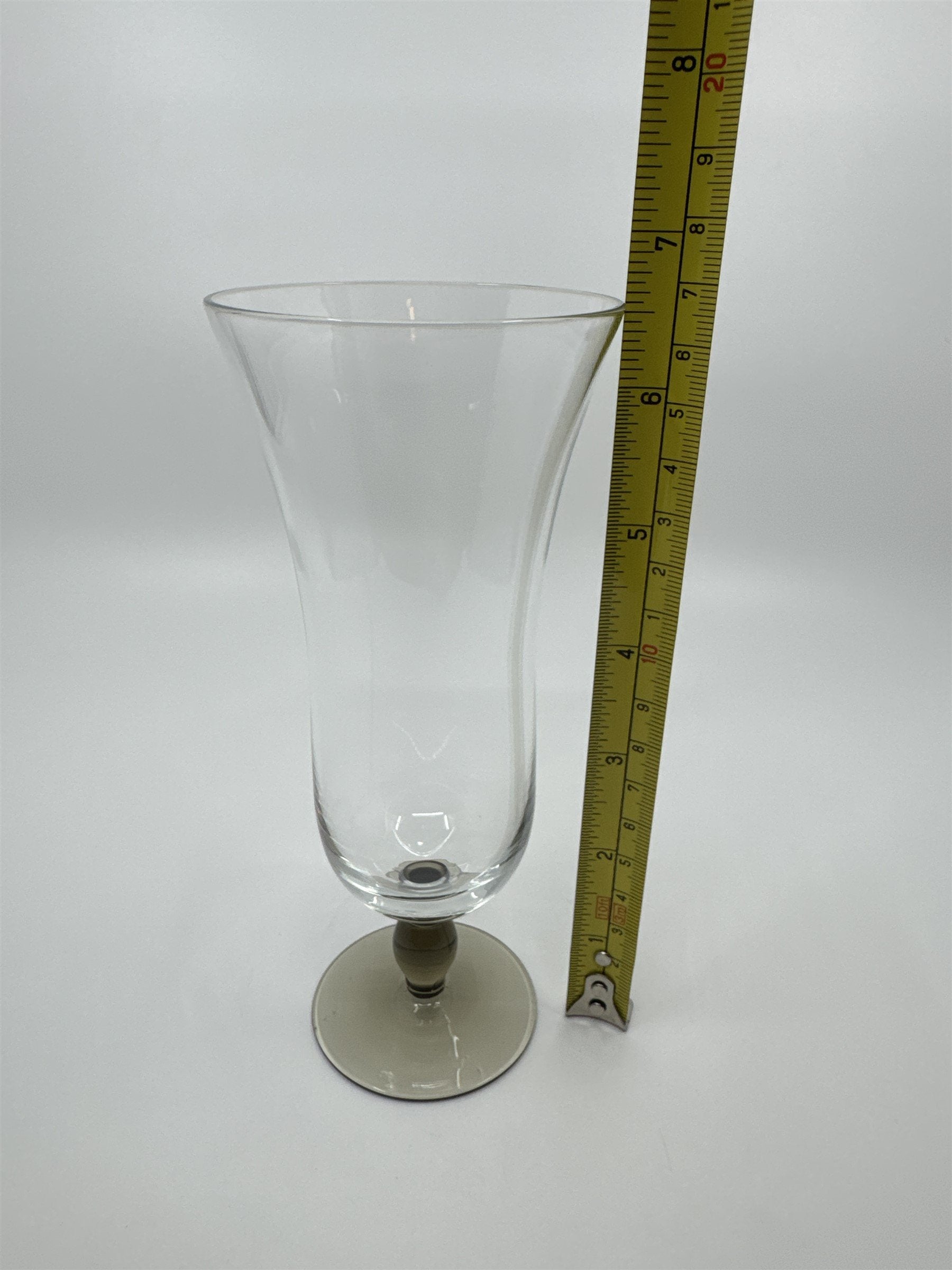 Vintage Olive Green Colored Bead Stem Hurricane Drinking Glass Aprox 6-1/2" Tall