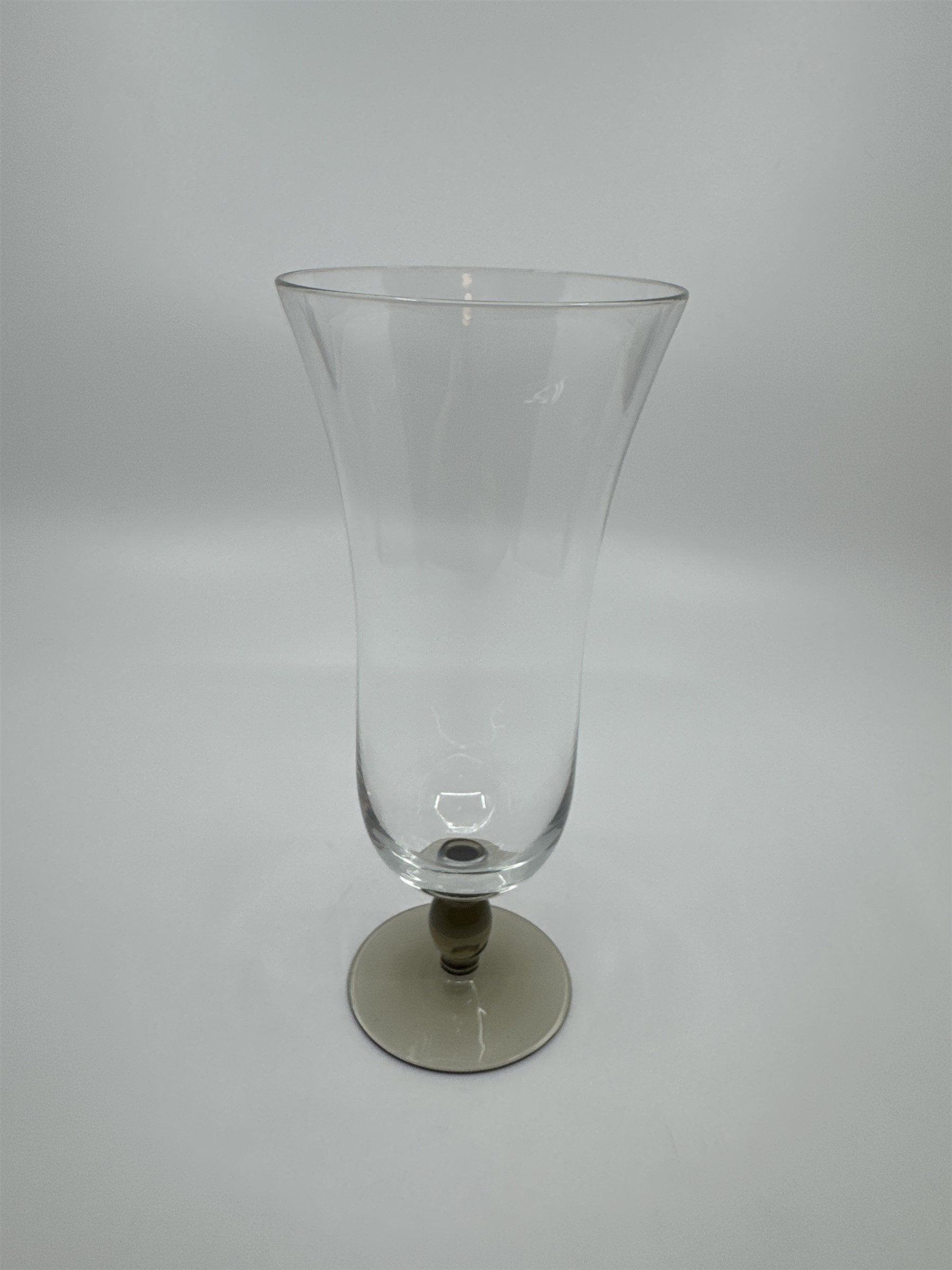 Vintage Olive Green Colored Bead Stem Hurricane Drinking Glass Aprox 6-1/2" Tall