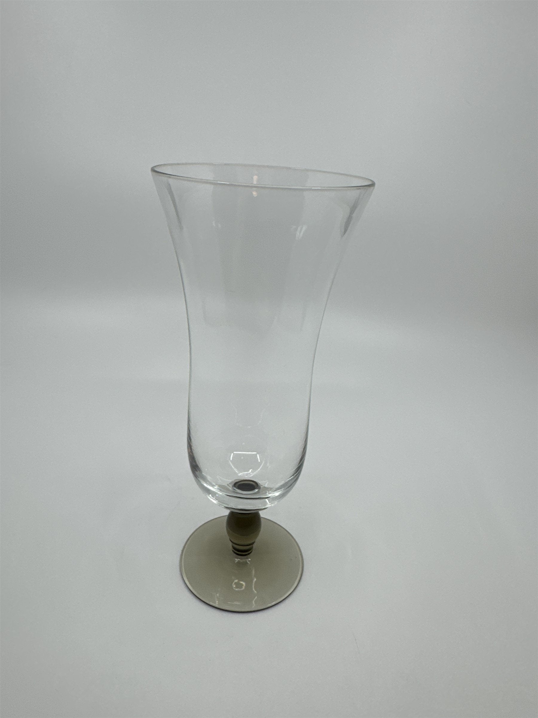 Vintage Olive Green Colored Bead Stem Hurricane Drinking Glass Aprox 6-1/2" Tall