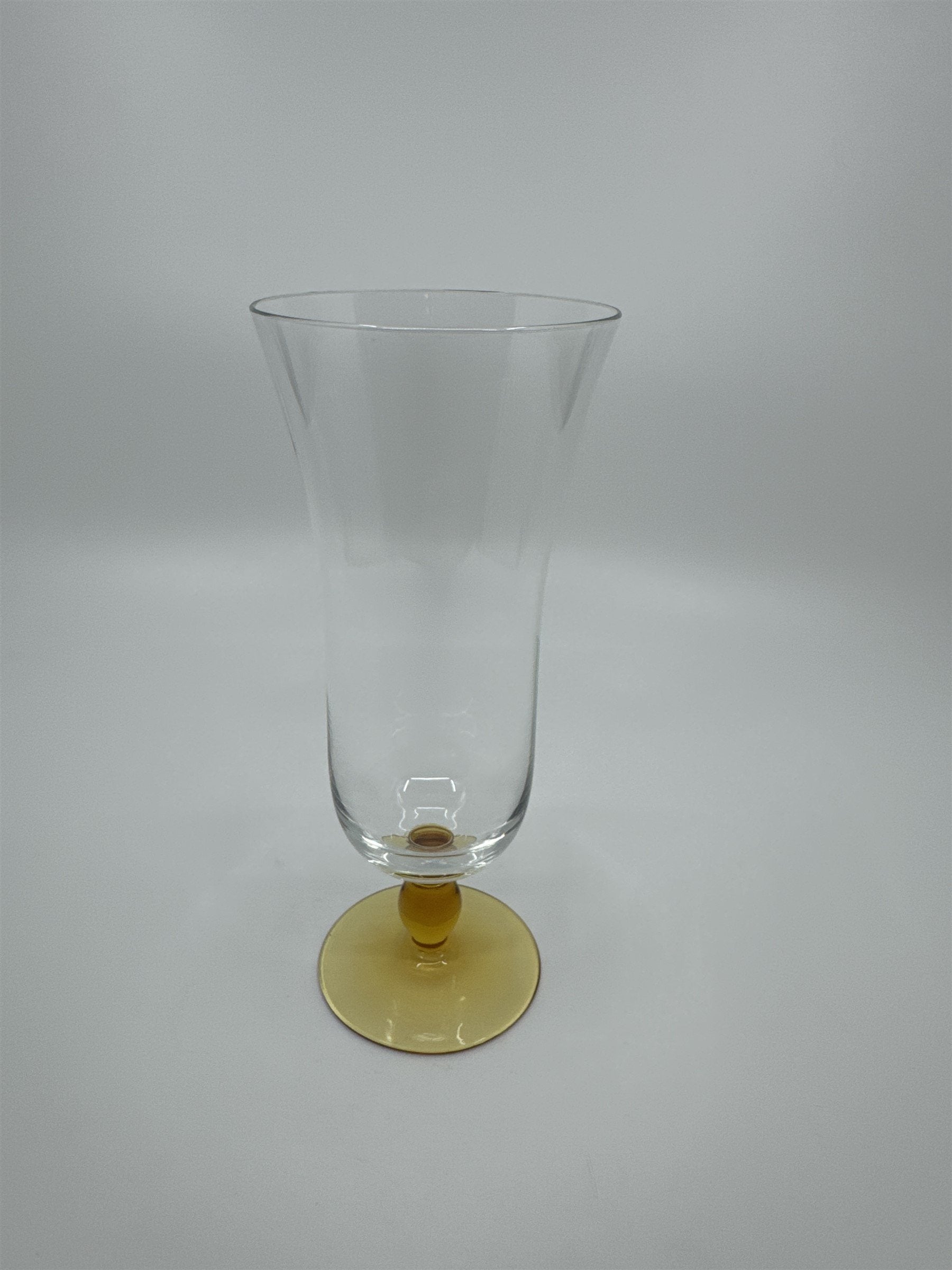 Vintage Drk Yellow Colored Bead Stem Hurricane Drinking Glass Approx 6-1/2" Tall