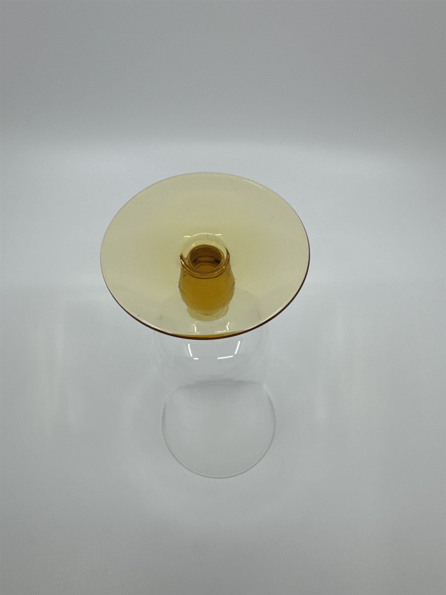 Vintage Drk Yellow Colored Bead Stem Hurricane Drinking Glass Approx 6-1/2" Tall