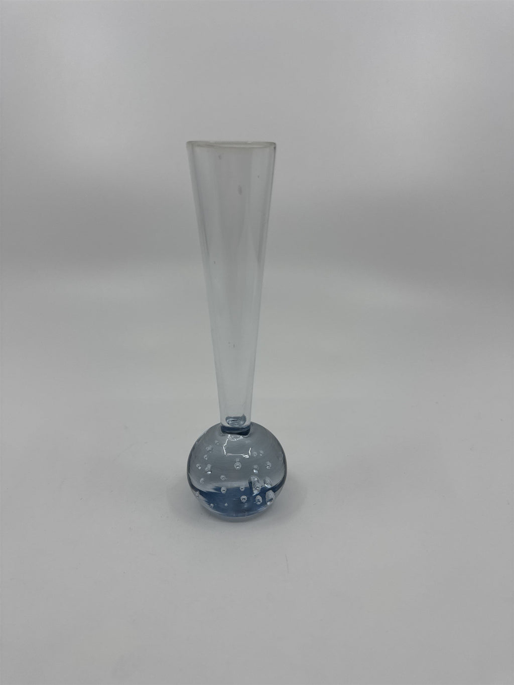 Vintage Bud Vase Blue Controlled Bubble Base Clear Glass Art Deco 5-1/2" Tall