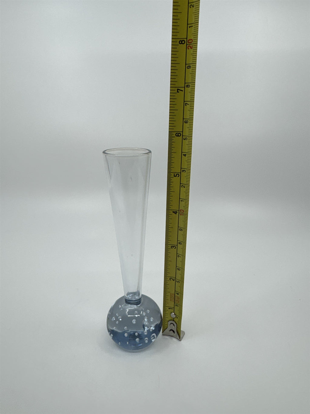 Vintage Bud Vase Blue Controlled Bubble Base Clear Glass Art Deco 5-1/2" Tall