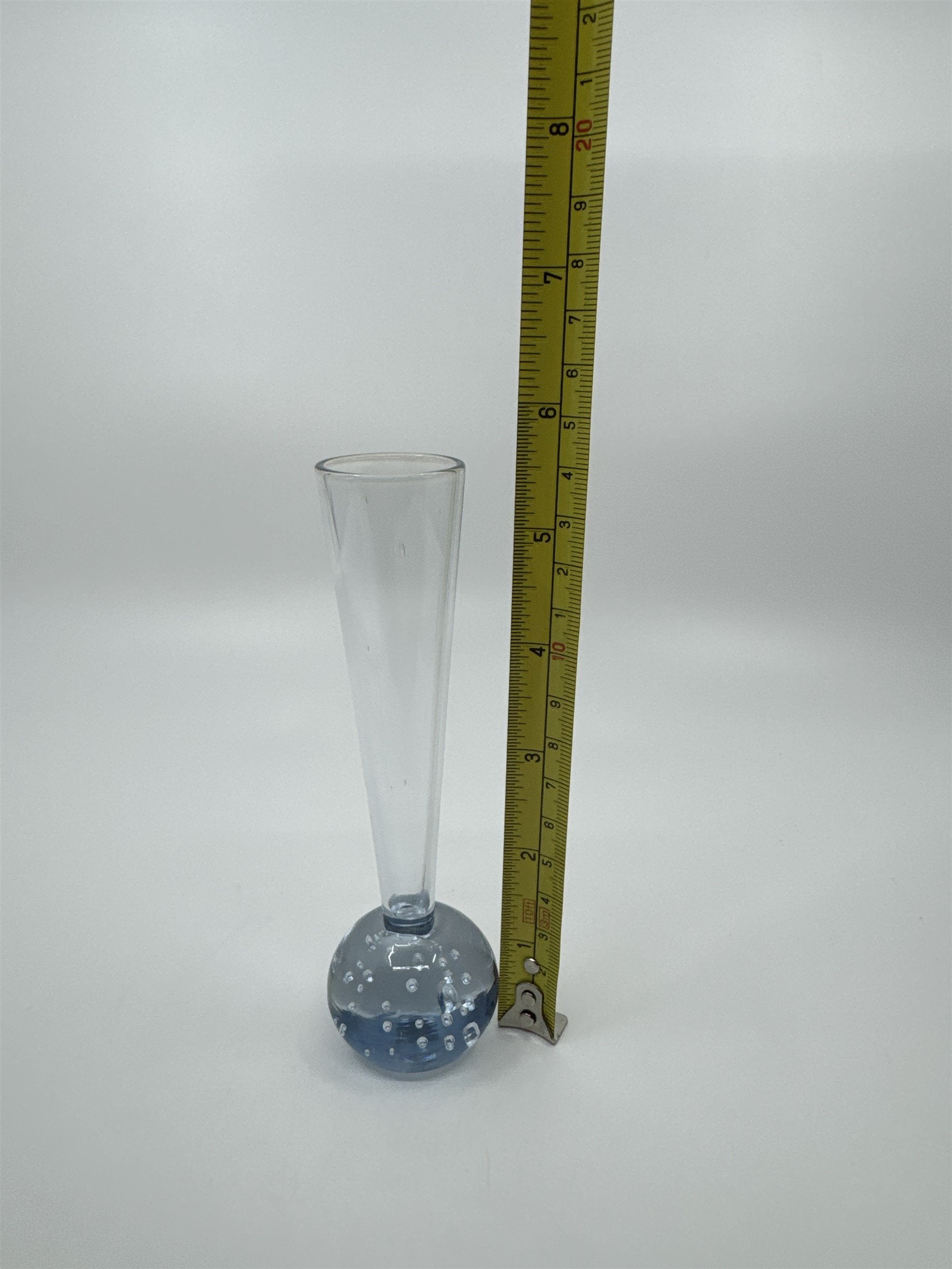 Vintage Bud Vase Blue Controlled Bubble Base Clear Glass Art Deco 5-1/2" Tall
