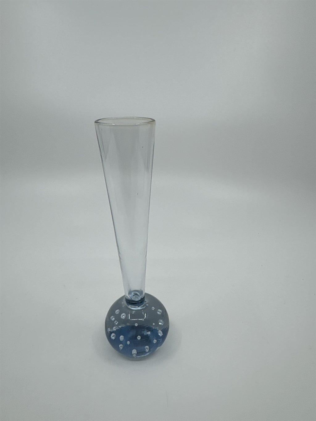 Vintage Bud Vase Blue Controlled Bubble Base Clear Glass Art Deco 5-1/2" Tall