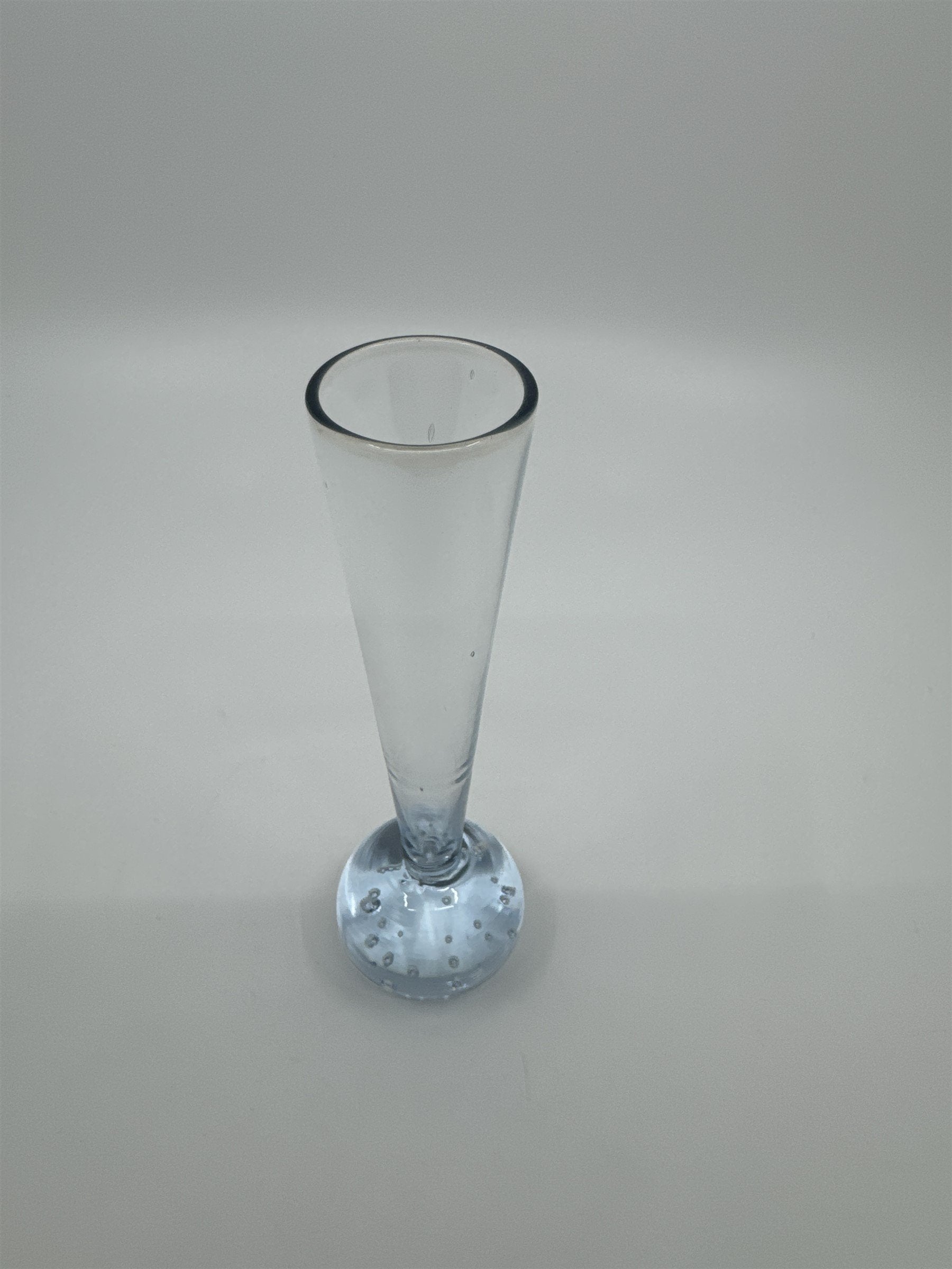 Vintage Bud Vase Blue Controlled Bubble Base Clear Glass Art Deco 5-1/2" Tall
