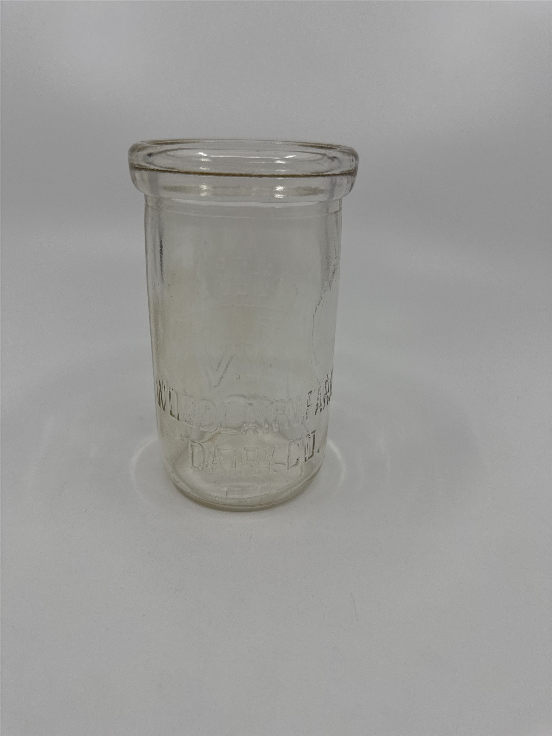 Vintage Woodlawn Farm Dairy Co Milk Jar Half Pint Liquid Glass Embossed Creamer