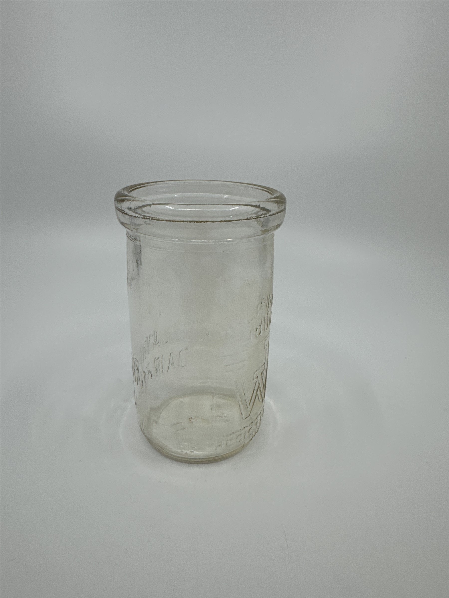 Vintage Woodlawn Farm Dairy Co Milk Jar Half Pint Liquid Glass Embossed Creamer
