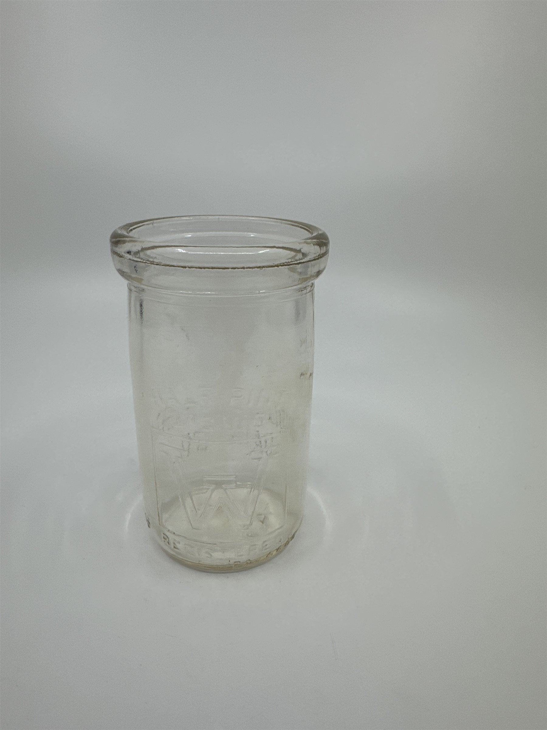 Vintage Woodlawn Farm Dairy Co Milk Jar Half Pint Liquid Glass Embossed Creamer