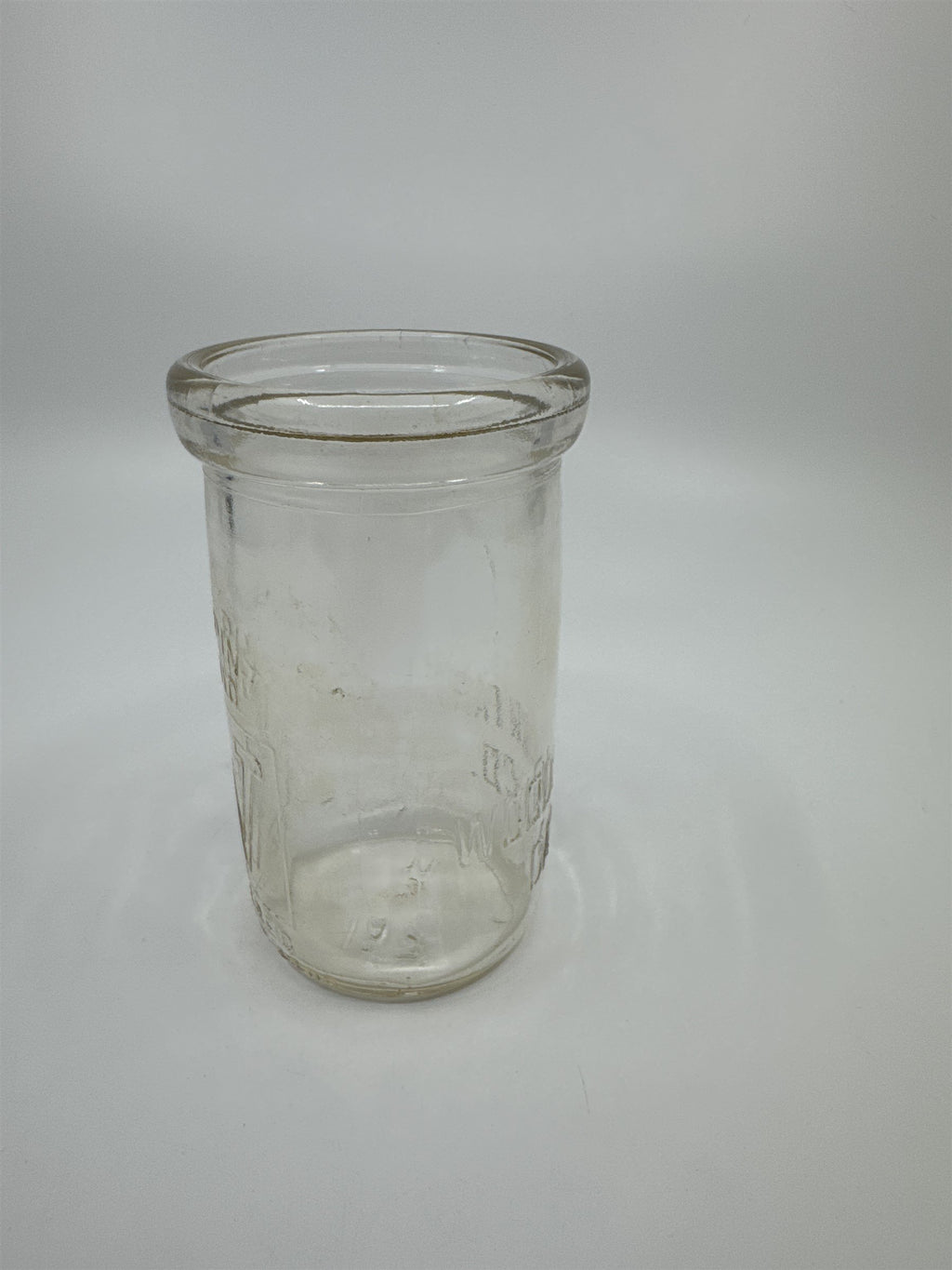 Vintage Woodlawn Farm Dairy Co Milk Jar Half Pint Liquid Glass Embossed Creamer