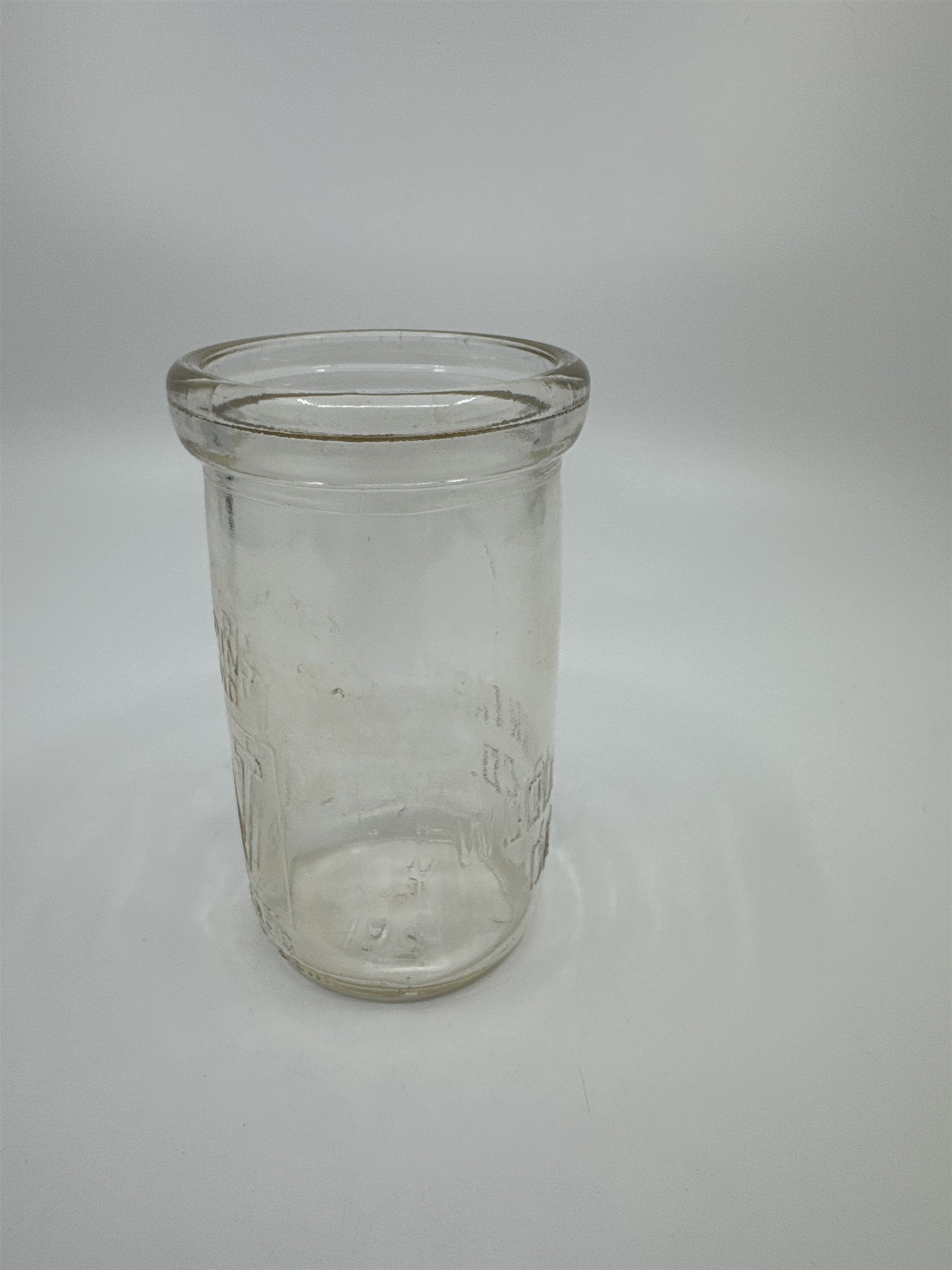 Vintage Woodlawn Farm Dairy Co Milk Jar Half Pint Liquid Glass Embossed Creamer