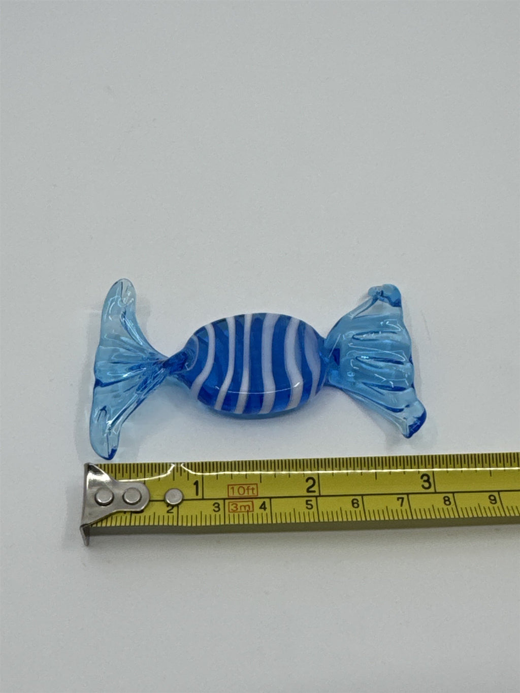 Vintage Italian Murano Style Hand Blown Glass Candy Blue & White Ruffled Wrapper