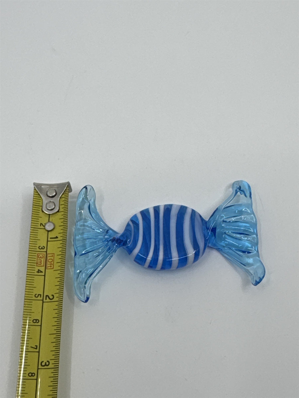 Vintage Italian Murano Style Hand Blown Glass Candy Blue & White Ruffled Wrapper
